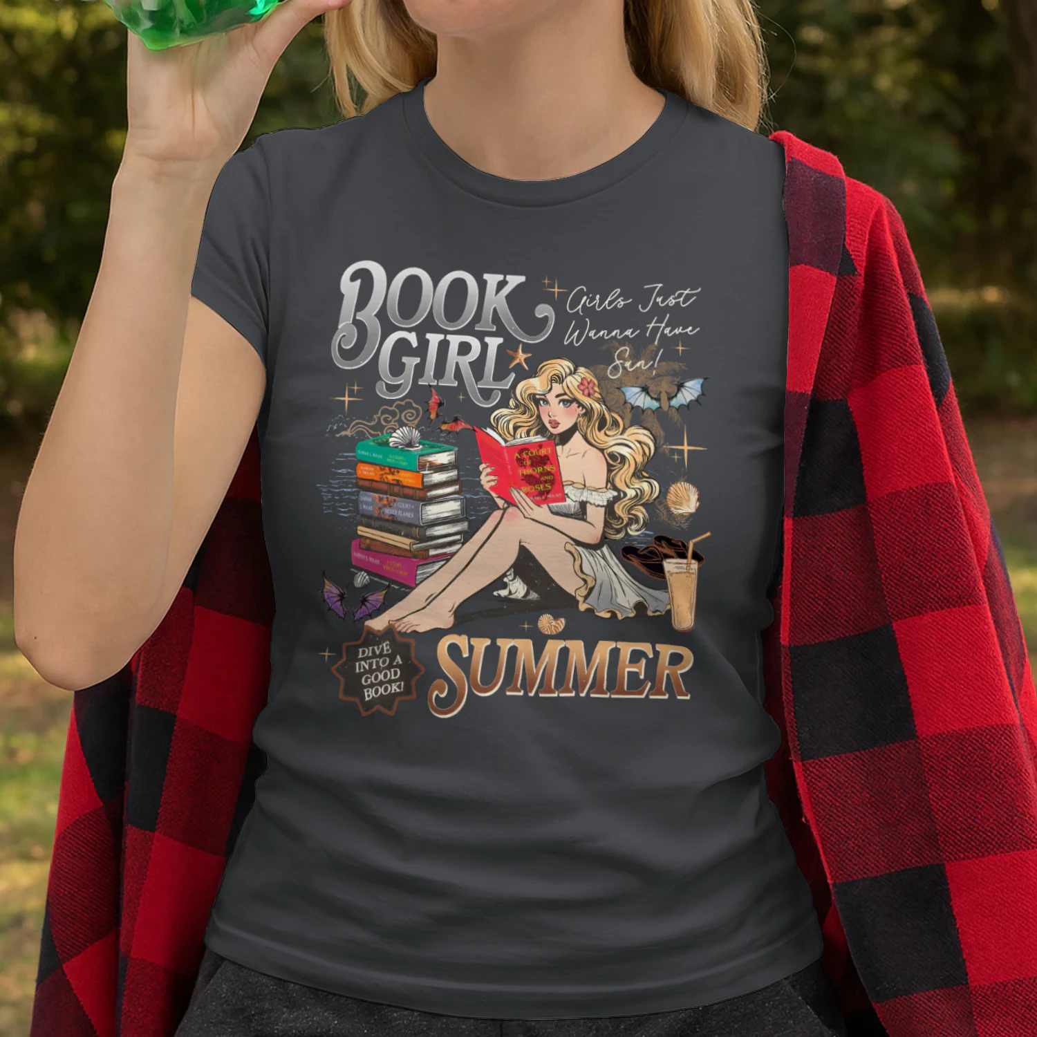 Book Girl Summer Heavy Cotton Dark Colors T-shirt 2 Side, ACOTAR Series Gildan Tee, Romantasy Book Shirt, Book Lover Gifts