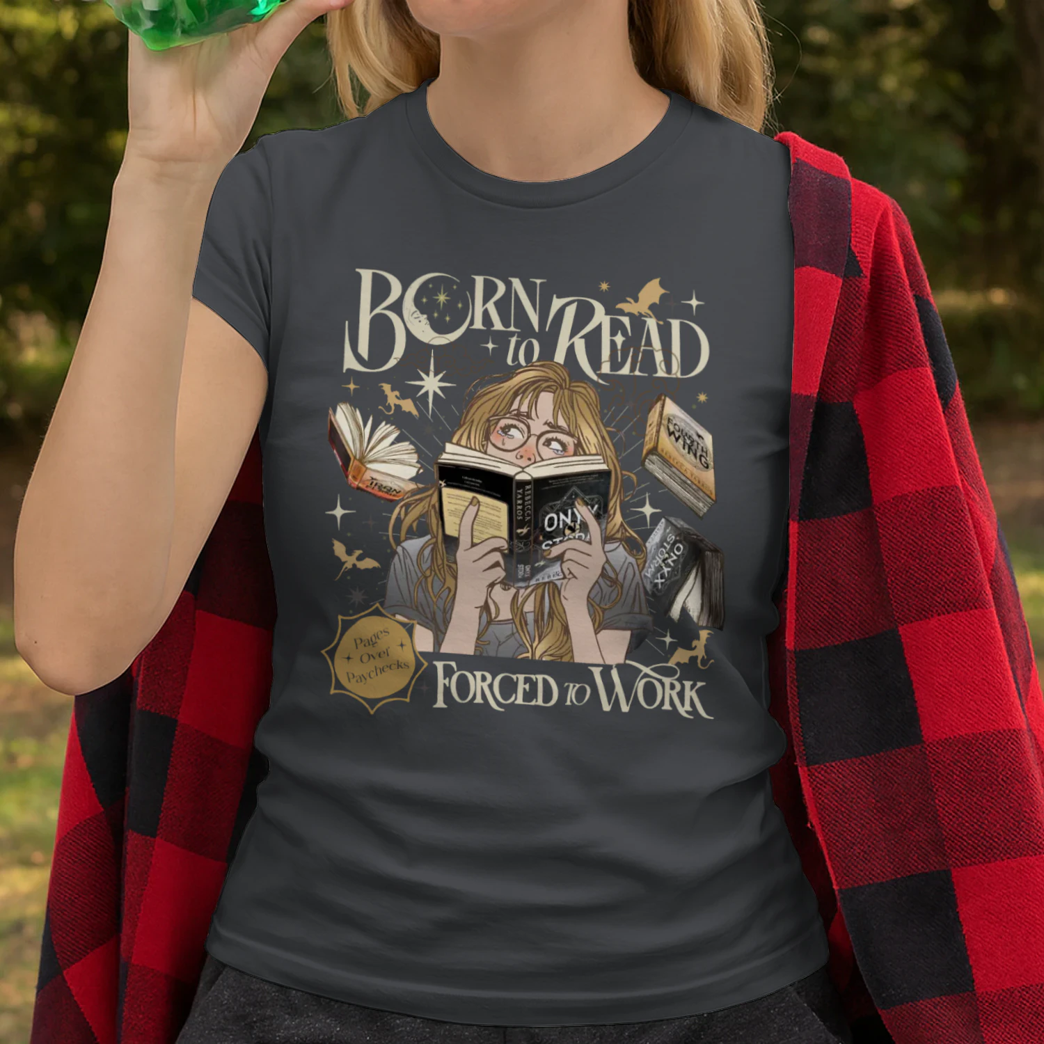 Born To Read For To Work Heavy Cotton T-shirt 1 Side, Fourth Wing Tee, Romantasy Book Shirt, Book Lover Gifts