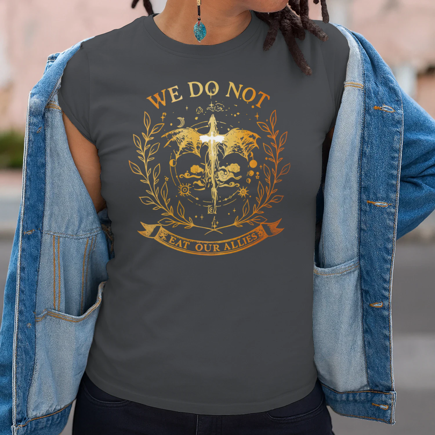 We Do Not Eat Our Allies Heavy Cotton Dark Colors T-shirt 1 Side, Fourth Wing Gildan Tee, Fantasy Romance Book Shirt, Book Lover Gifts