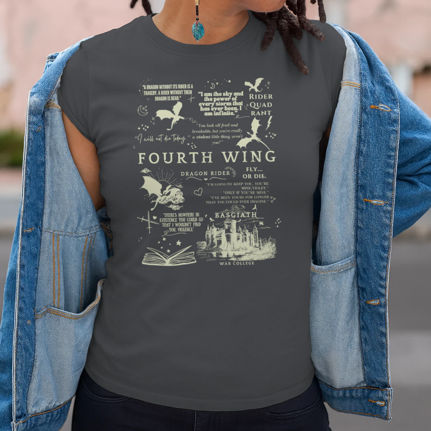 Fourth Wing Heavy Cotton Dark Colors T-shirt 1 Side, The Empyrean Series Gildan Tee, Fantasy Romance Book Shirt, Book Lover Gifts
