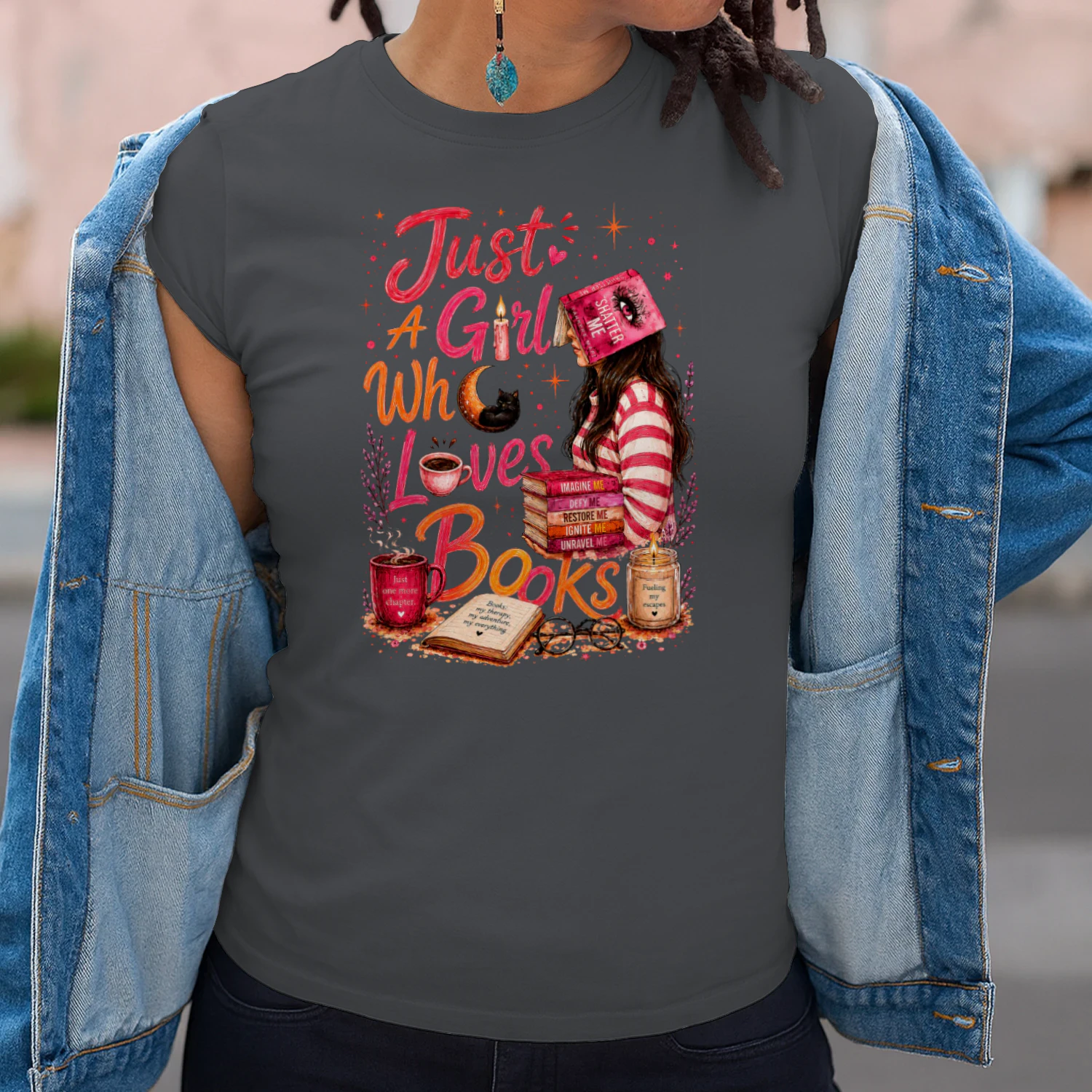 Just A Girl Who Lovers Books Heavy Cotton Dark Colors T-shirt 1 Side, Shatter Me Gildan Tee, Romantasy Shirt, Book Lover Gifts