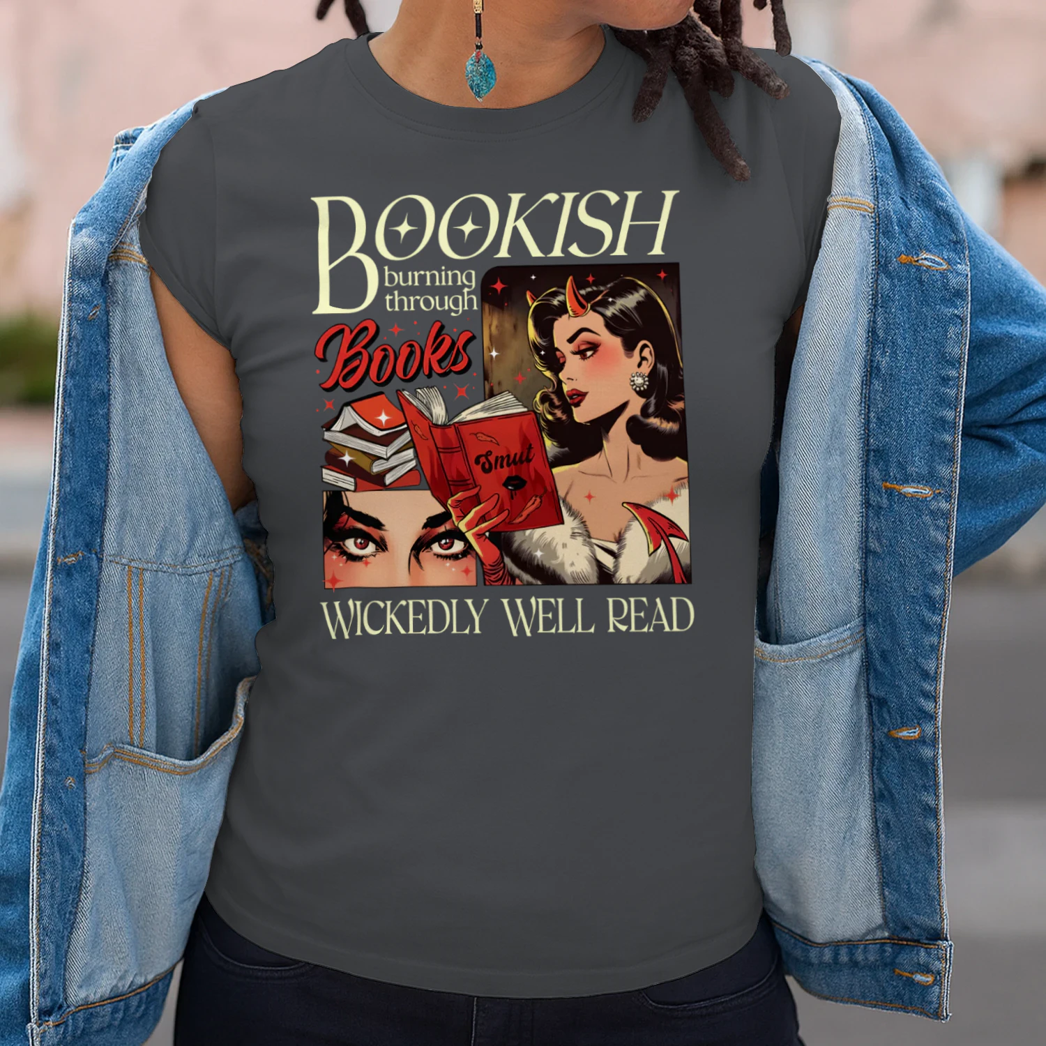 Bookish Burning Through Heavy Cotton Dark Colors T-shirt 1 Side, Wickedly Well Read Gildan Tee, Readers Club Shirt, Book Lover Gifts