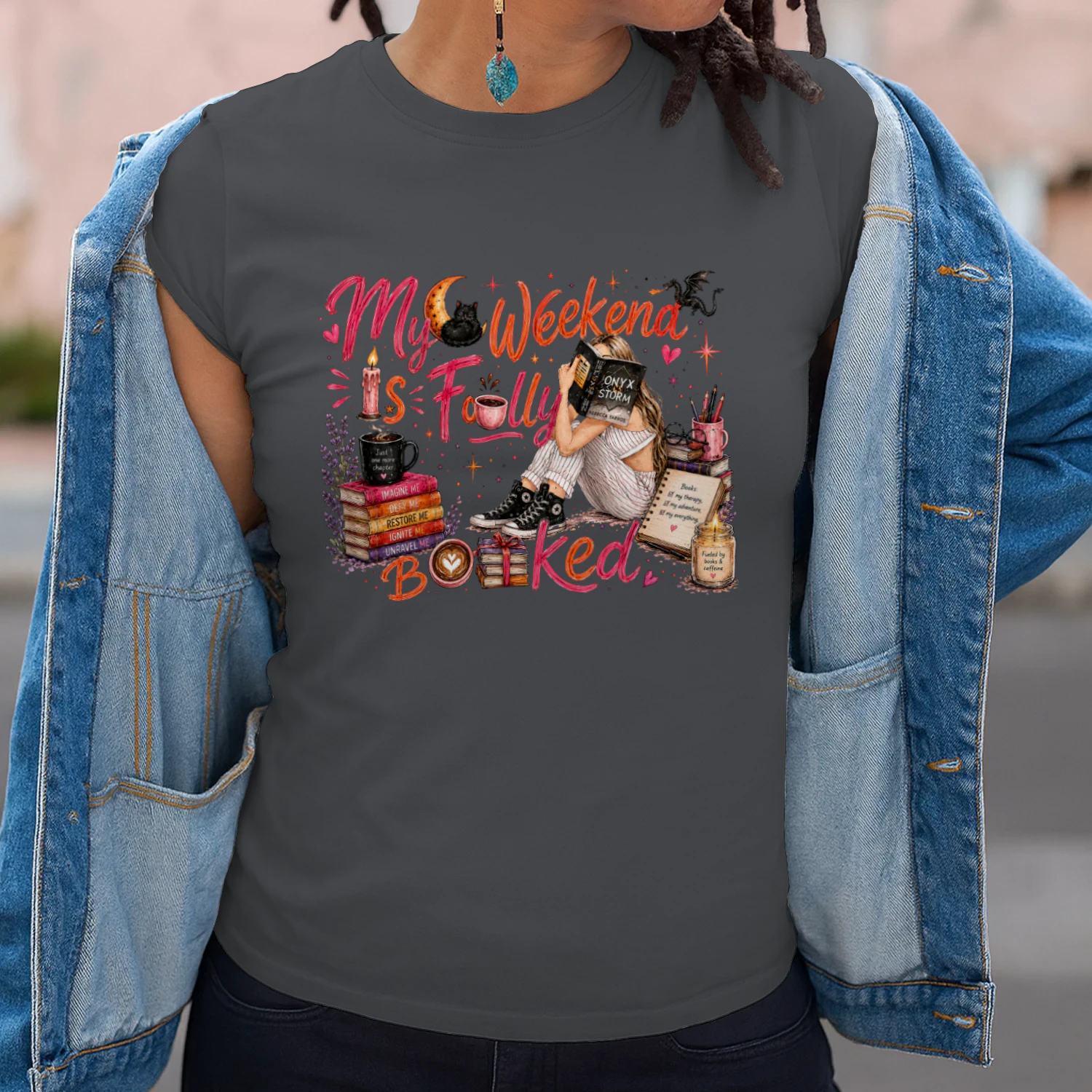 My Weekend Is Fully Booked Heavy Cotton Dark Colors T-shirt 1 Side, Onyx Storm Gildan Tee, Romantasy Shirt, Book Lover Gifts
