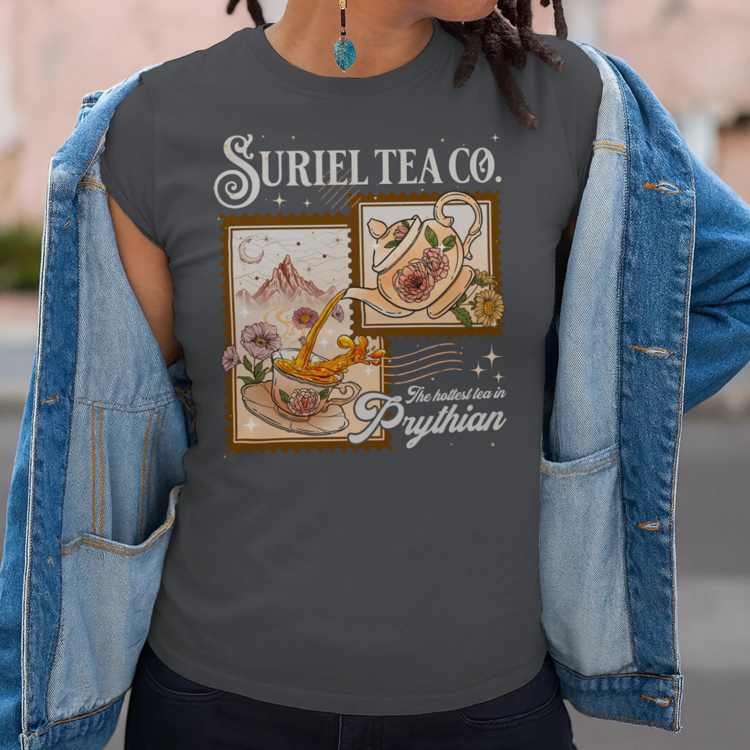 Suriel Tea Co Heavy Cotton Dark Colors T-shirt 1 Side, Acotar Series Gildan Tee, Fantasy Romance Book Shirt, Book Lover Gifts