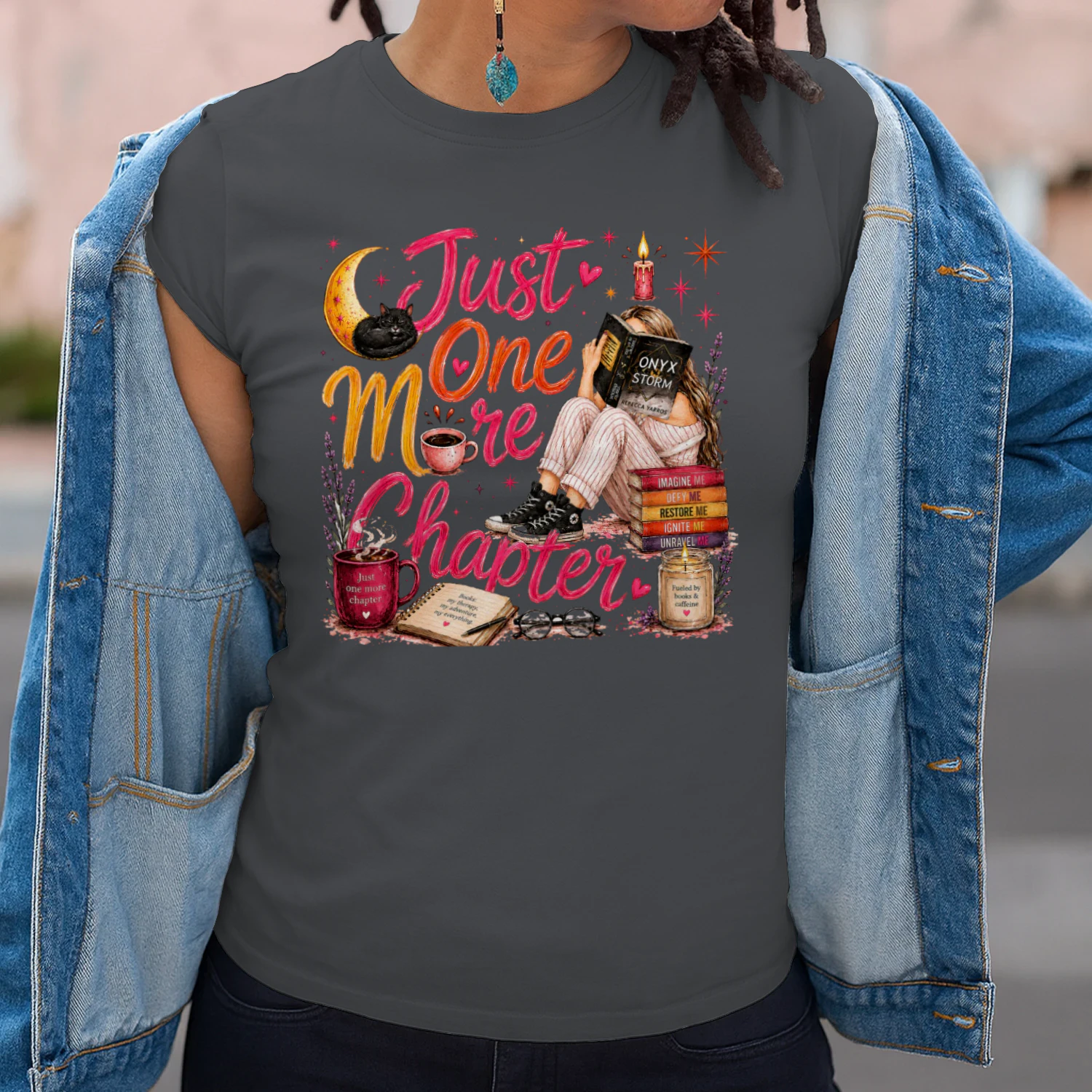 Just One More Chapter Heavy Cotton Dark Colors T-shirt 1 Side, Fourth Wing Gildan Tee, Romantasy Shirt, Book Lover Gifts