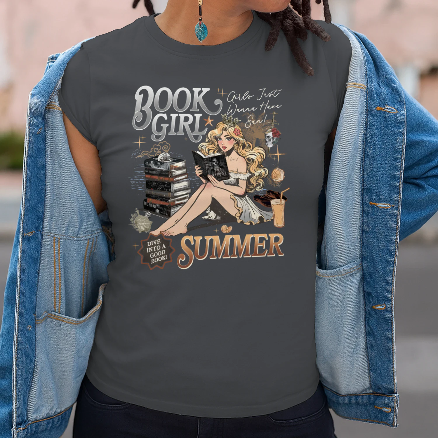 Book Girl Summer Heavy Cotton Dark Colors T-shirt 2 Side, The Enemy Series Gildan Tee, Survival Horror Book Shirt, Book Lover Gifts