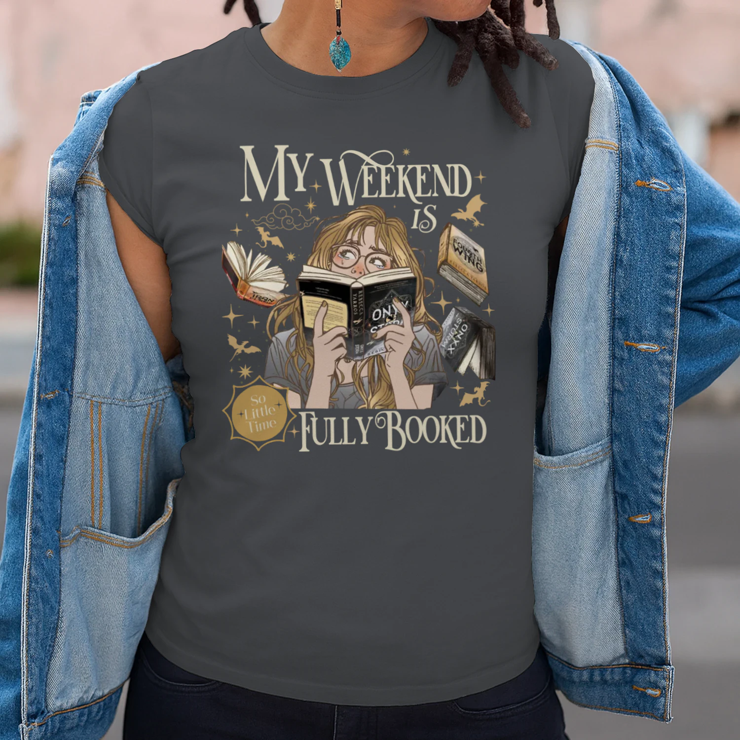 My Weekend Is Fully Booked Heavy Cotton Dark Colors T-shirt 1 Side, The Empyrean Series Gildan Tee, Fantasy Romance Book Shirt, Book Lover Gifts