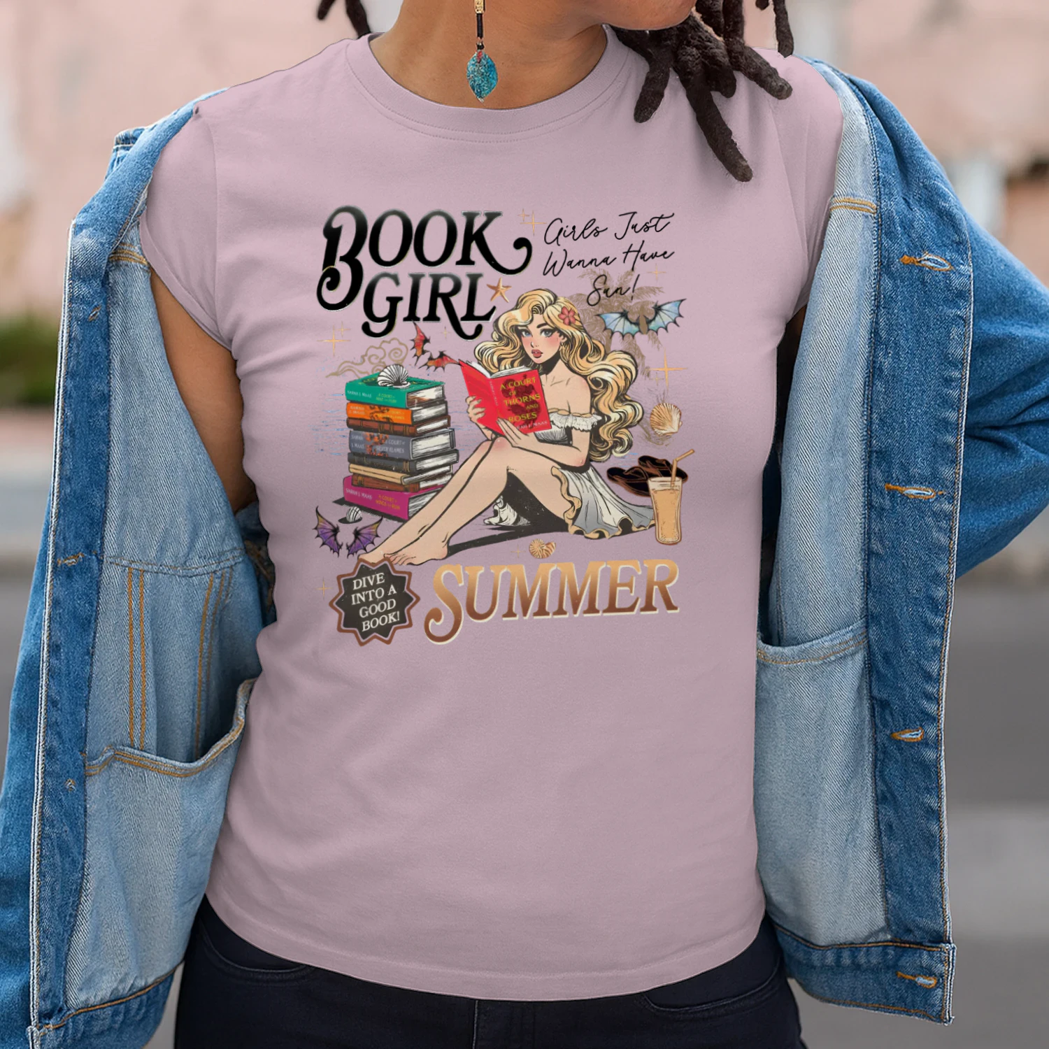 Book Girl Summer Heavy Cotton Light Colors T-shirt 2 Side, ACOTAR Series Gildan Tee, Romantasy Book Shirt, Book Lover Gifts