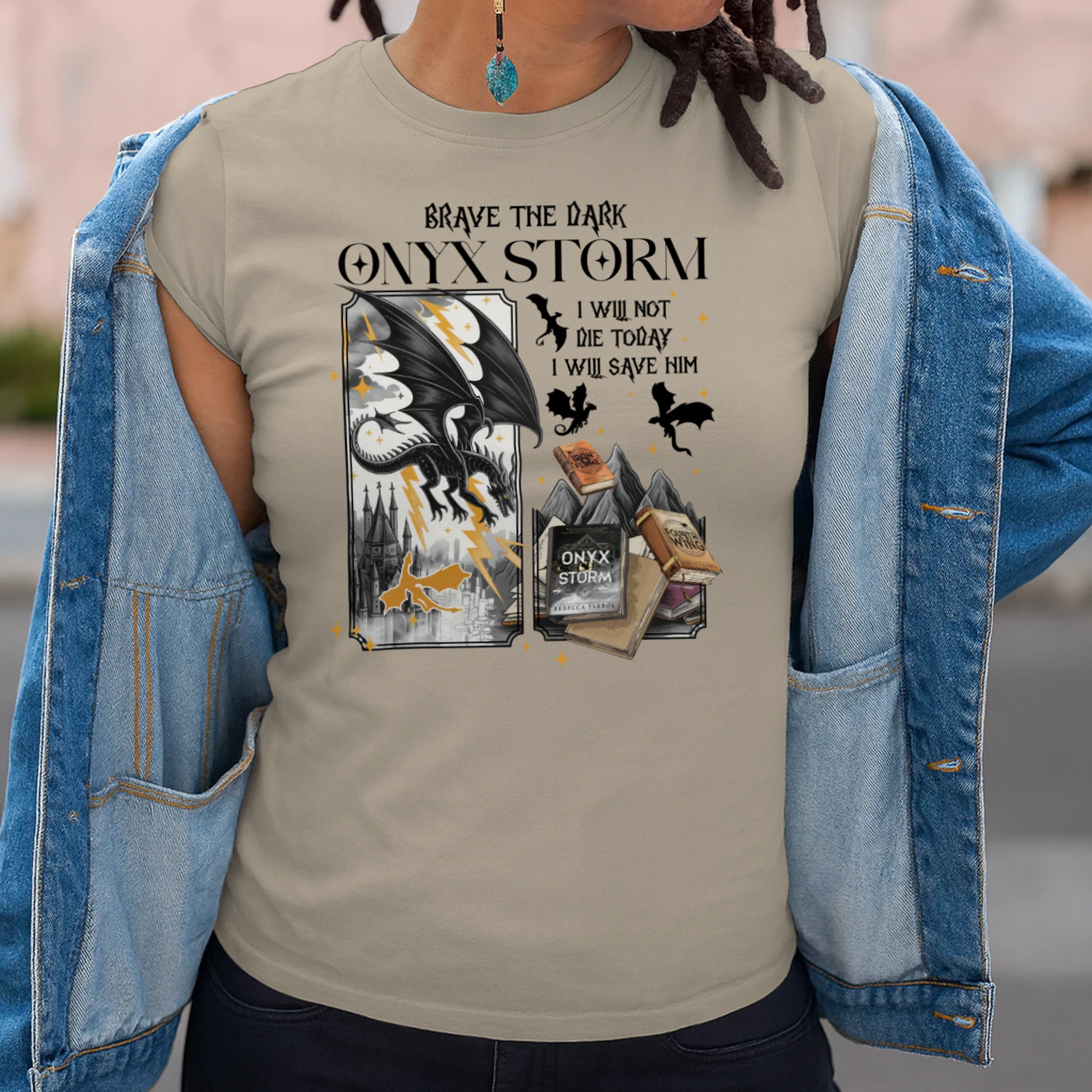 Brave The Dark Onyx Storm Heavy Cotton Light Colors T-shirt 1 Side, The Empyrean Series Gildan Tee, Fantasy Romance Book Shirt, Book Gifts