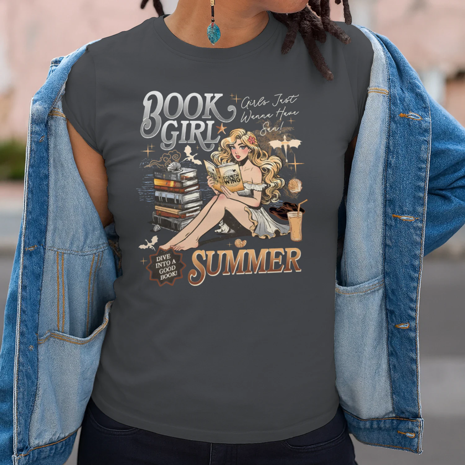 Book Girl Summer Heavy Cotton Dark Colors T-shirt 2 Side, Fourth Wing Series Gildan Tee, Romantasy Book Shirt, Book Lover Gifts