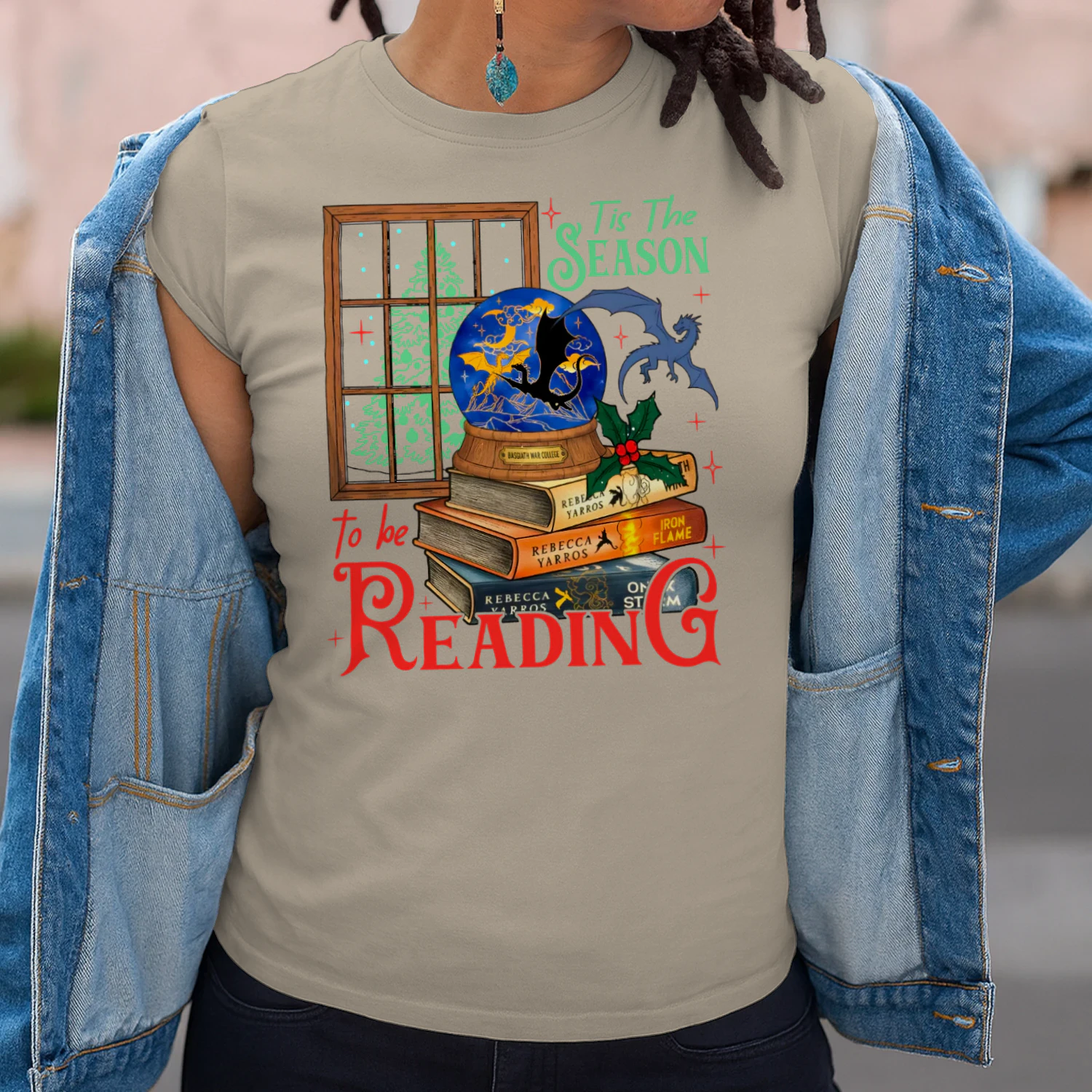 Tis The Season To Be Reading Heavy Cotton T-shirt 1 Side, Fourth Wing Series Gildan Tee, Romantasy Book Shirt, Book Lover Gifts