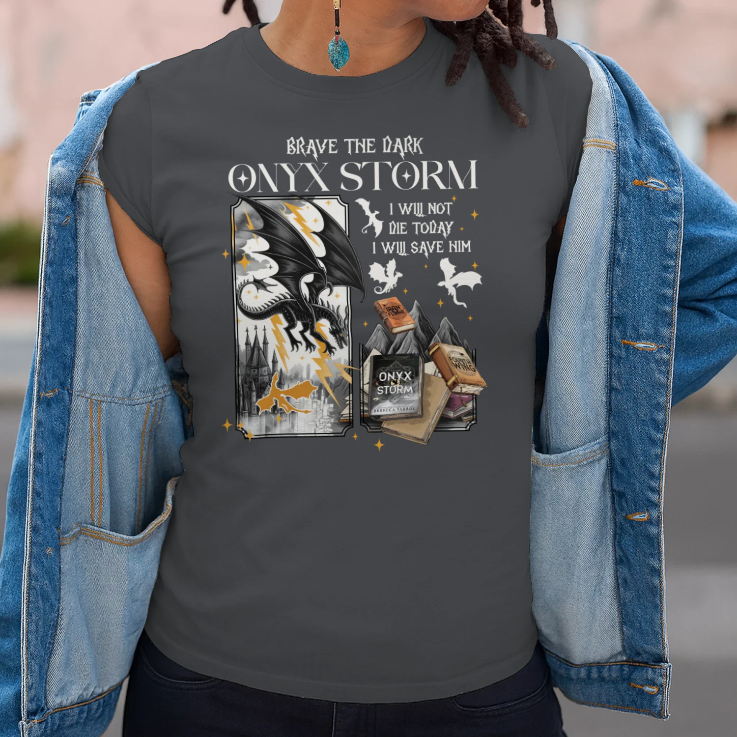 Brave The Dark Onyx Storm Heavy Cotton Dark Colors T-shirt 1 Side, The Empyrean Series Gildan Tee, Fantasy Romance Book Shirt, Book Lover Gifts