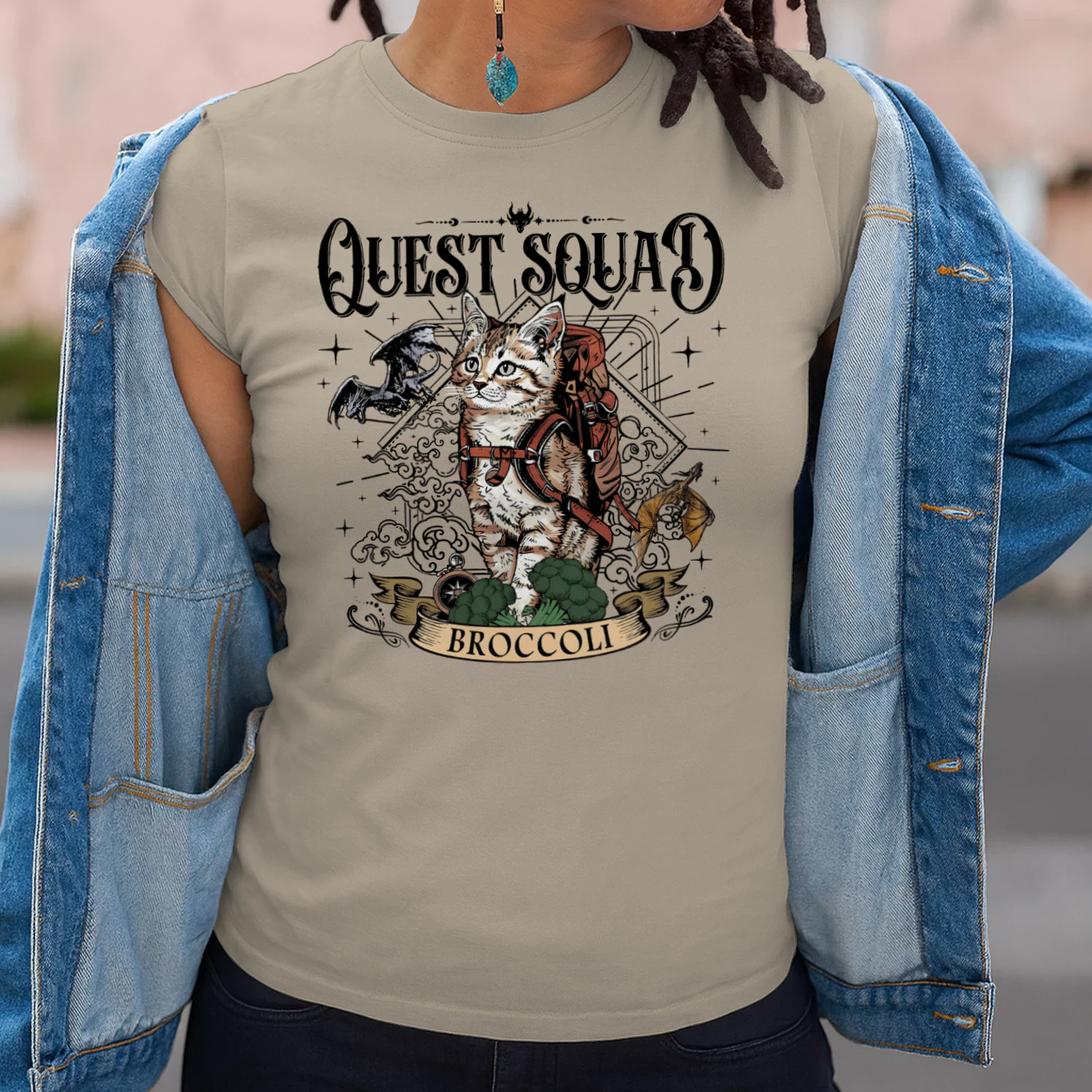 Quest Squad Broccoli Heavy Cotton Light Colors T-shirt 1 Side, Fourth Wing Gildan Tee, Fantasy Romance Book Shirt, Book Lover Gifts