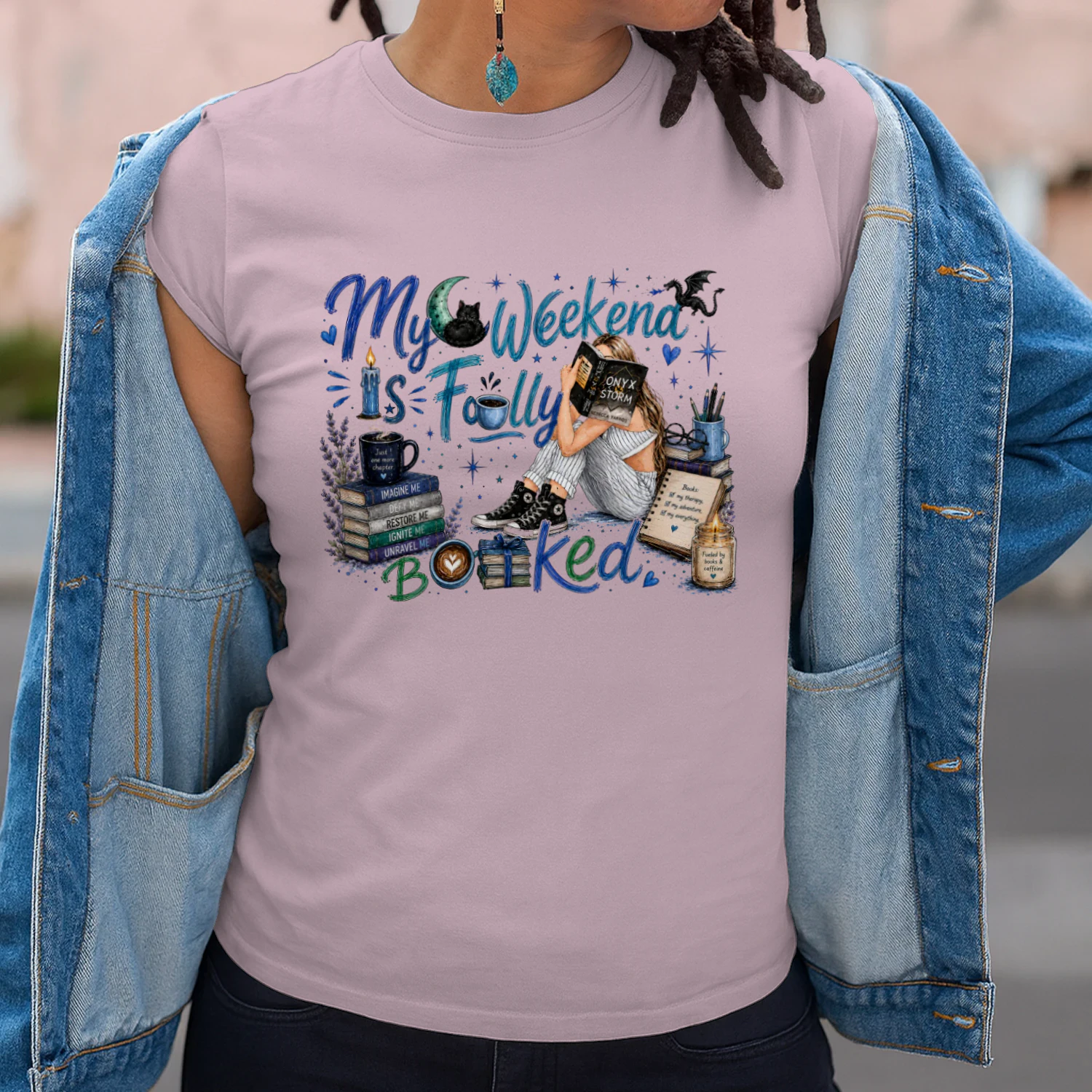 My Weekend Is Fully Booked Heavy Cotton Light Colors T-shirt 1 Side, Onyx Storm Gildan Tee, Romantasy Shirt, Book Lover Gifts