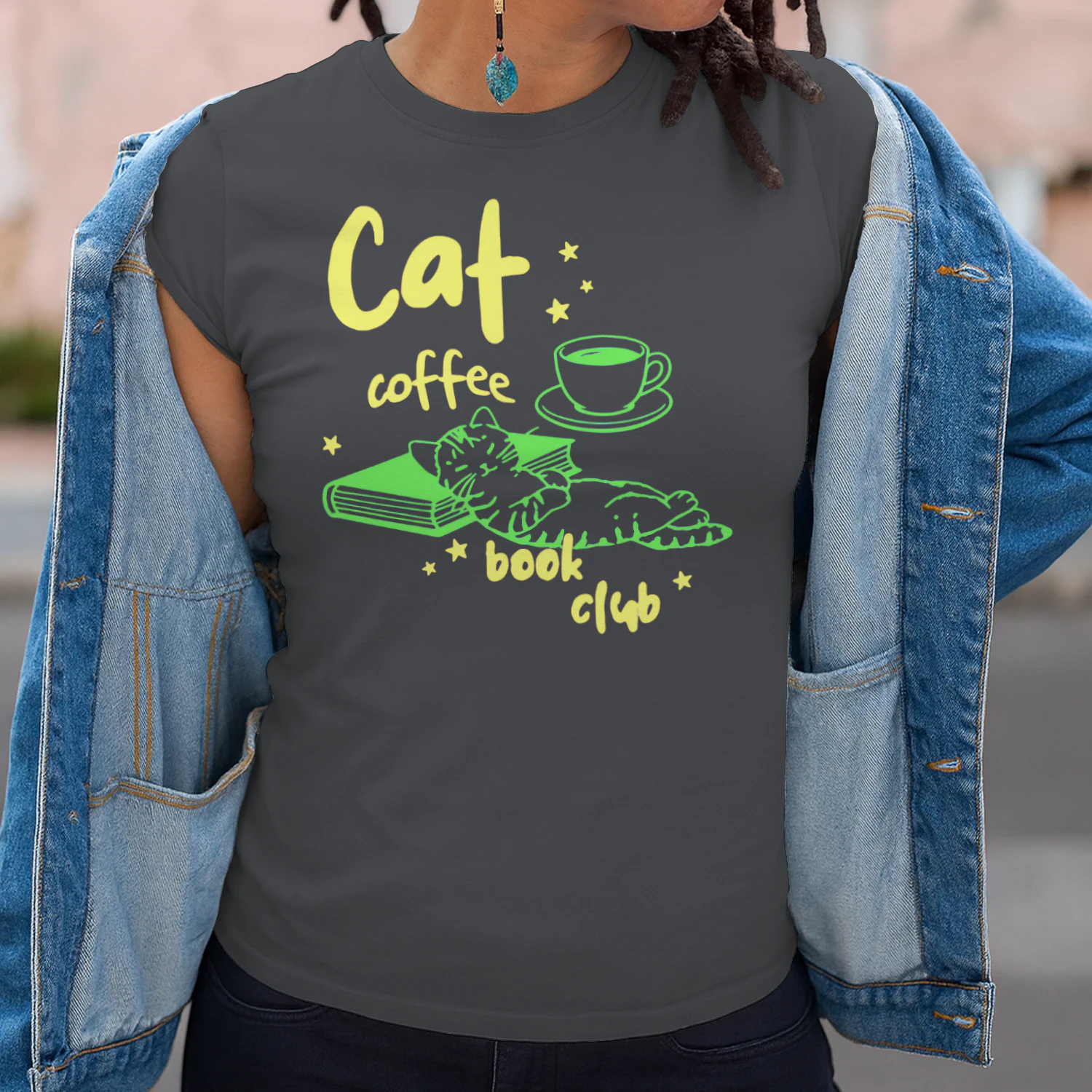 Cat, Coffee, Book Club Heavy Cotton Dark Colors T-shirt 1 Side, Book Club Gildan Tee, Readers Club Shirt, Book Lover Gifts