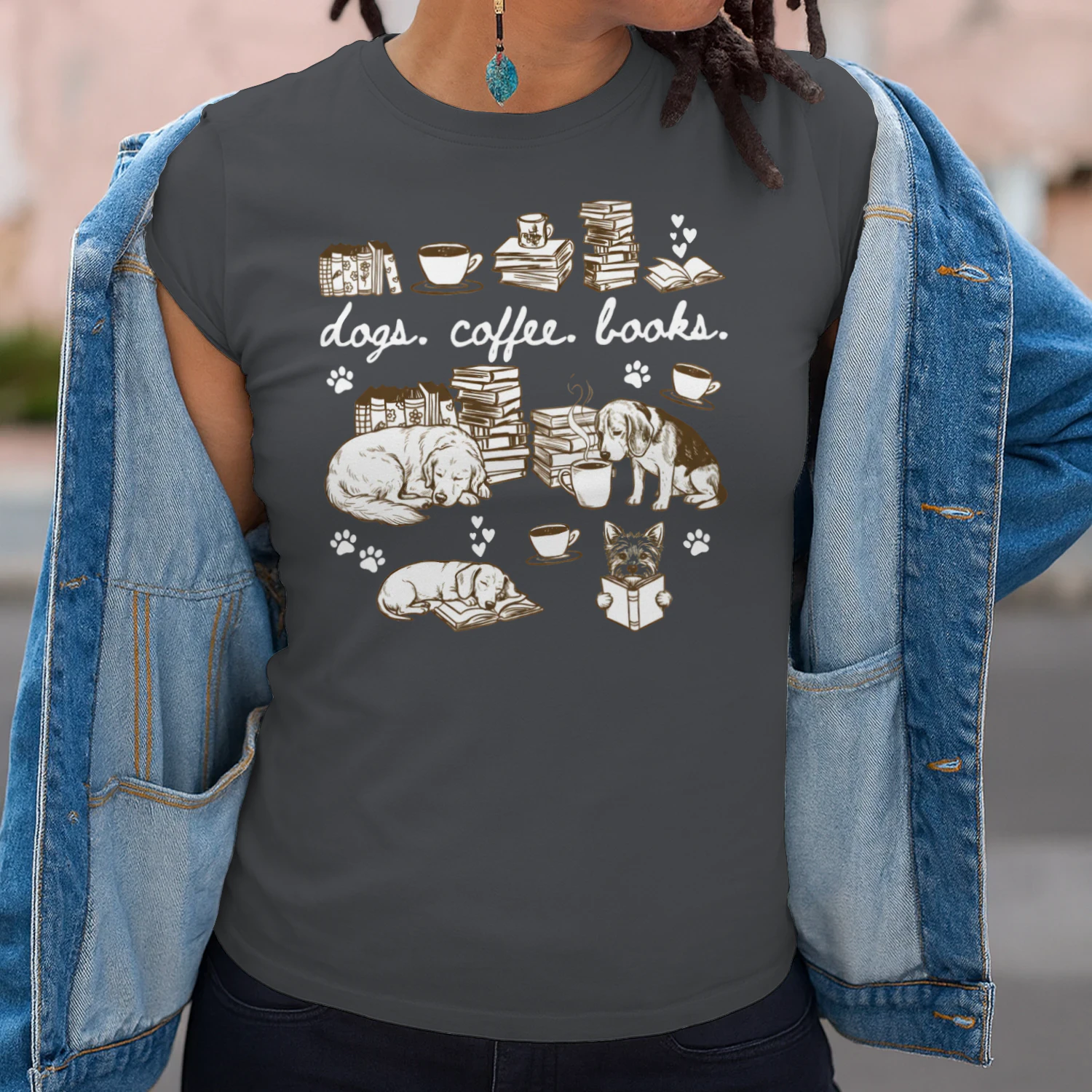 Dogs, Coffee and Book Club Heavy Cotton Dark Colors T-shirt 1 Side, Book Club Gildan Tee, Readers Club Shirt, Book Lover Gifts