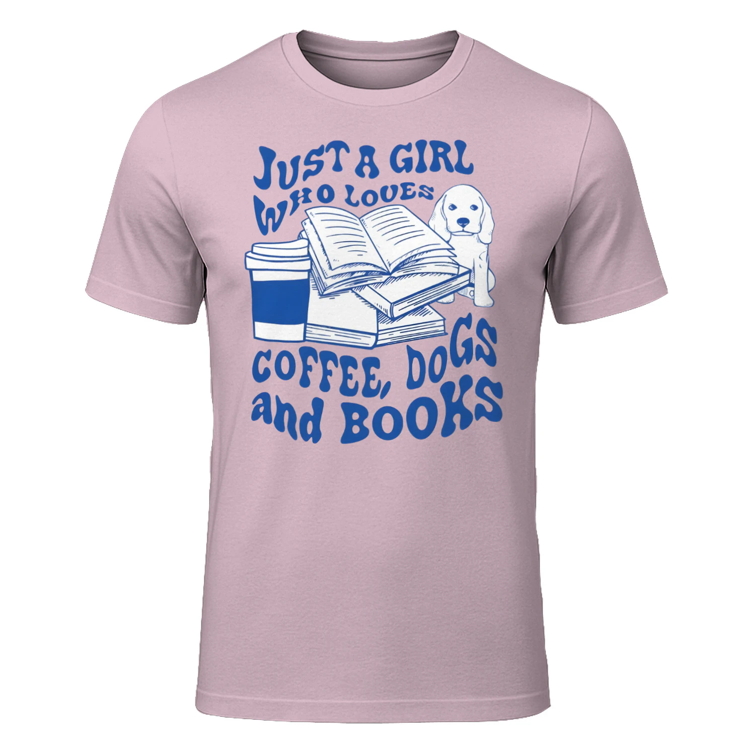 Just A Girl Who Loves Coffee, Dogs And Books Heavy Cotton Light Colors T-shirt 1 Side, Book Club Gildan Tee, Readers Club Shirt, Book Lover Gifts