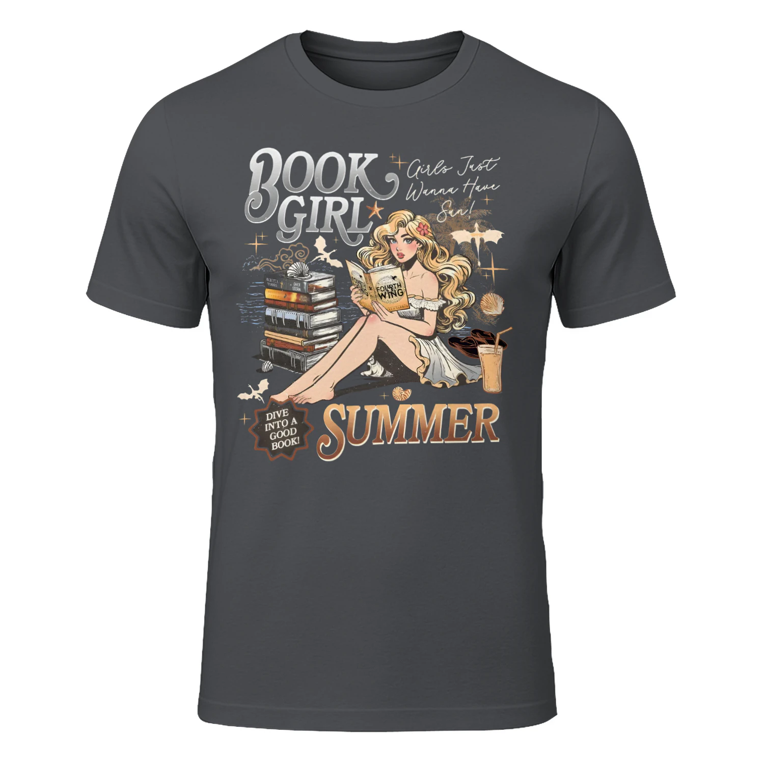 Book Girl Summer Heavy Cotton Dark Colors T-shirt 2 Side, Fourth Wing Series Gildan Tee, Romantasy Book Shirt, Book Lover Gifts