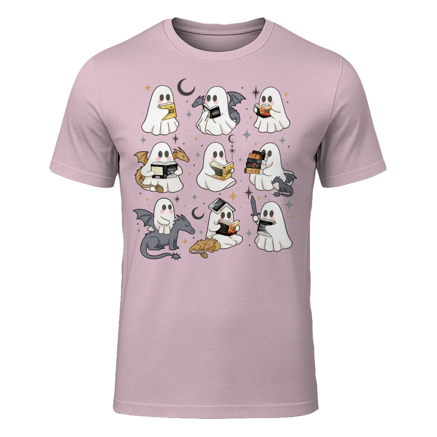 Cute Ghost Reading Heavy Cotton Light Colors T-shirt 1 Side, Fourth Wing Series Gildan Tee, Romantasy Shirt, Book Lover Gifts