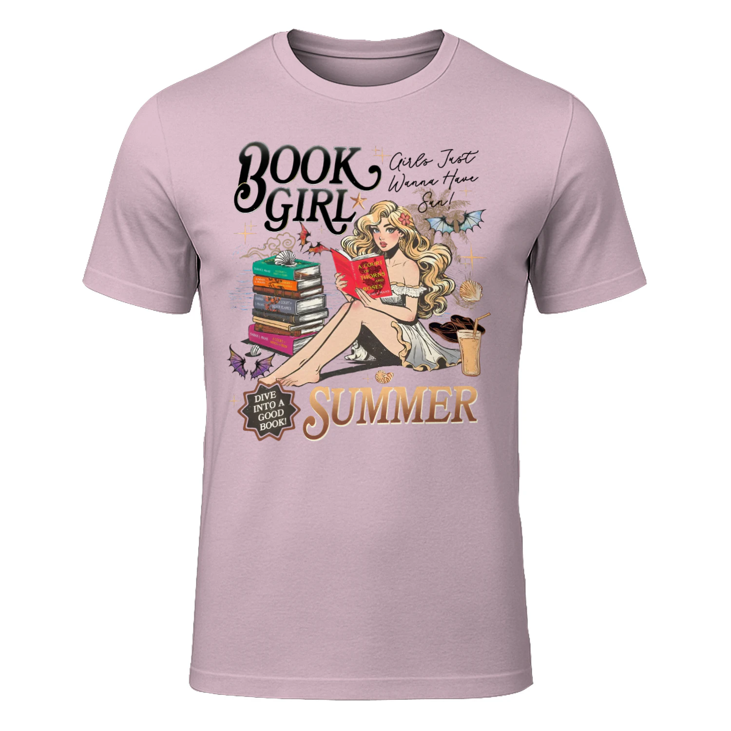 Book Girl Summer Heavy Cotton Light Colors T-shirt 2 Side, ACOTAR Series Gildan Tee, Romantasy Book Shirt, Book Lover Gifts