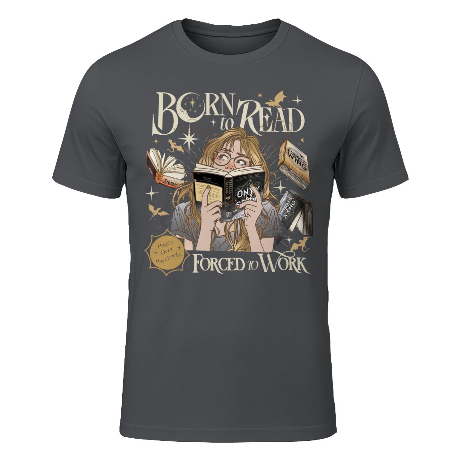 Born To Read For To Work Heavy Cotton T-shirt 1 Side, Fourth Wing Tee, Romantasy Book Shirt, Book Lover Gifts