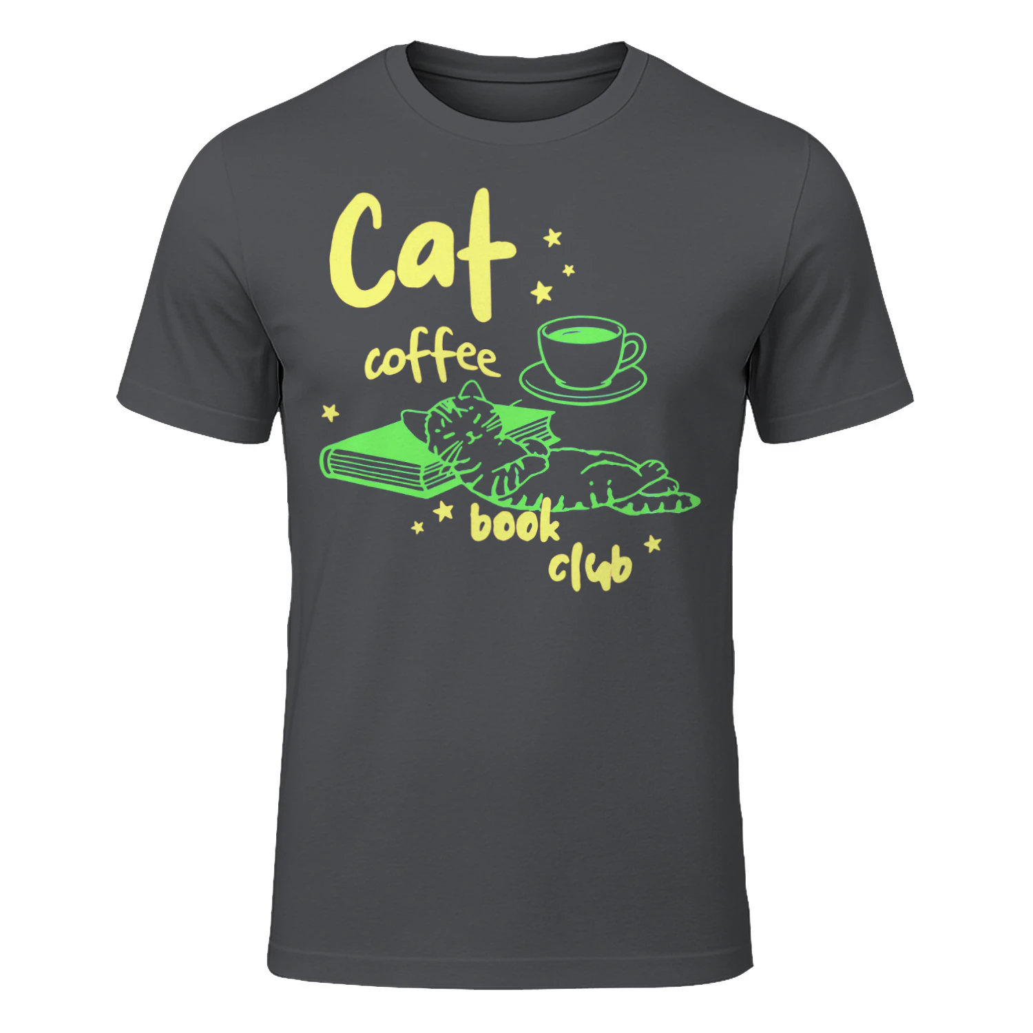 Cat, Coffee, Book Club Heavy Cotton Dark Colors T-shirt 1 Side, Book Club Gildan Tee, Readers Club Shirt, Book Lover Gifts