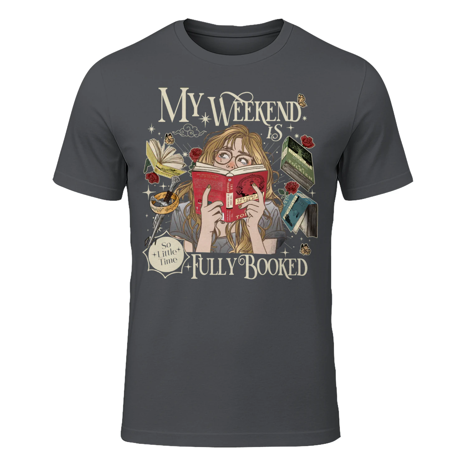 My Weekend Is Fully Booked Heavy Cotton Dark Colors T-shirt 1 Side, The Lord Of The Rings Gildan Tee, Epic Fantasy Shirt, Book Lover Gifts