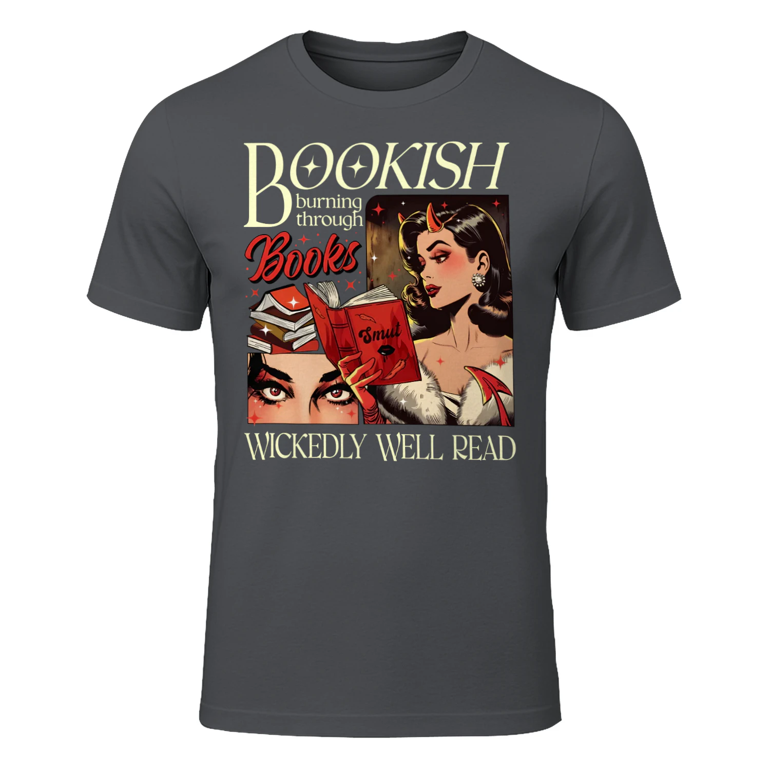 Bookish Burning Through Heavy Cotton Dark Colors T-shirt 1 Side, Wickedly Well Read Gildan Tee, Readers Club Shirt, Book Lover Gifts