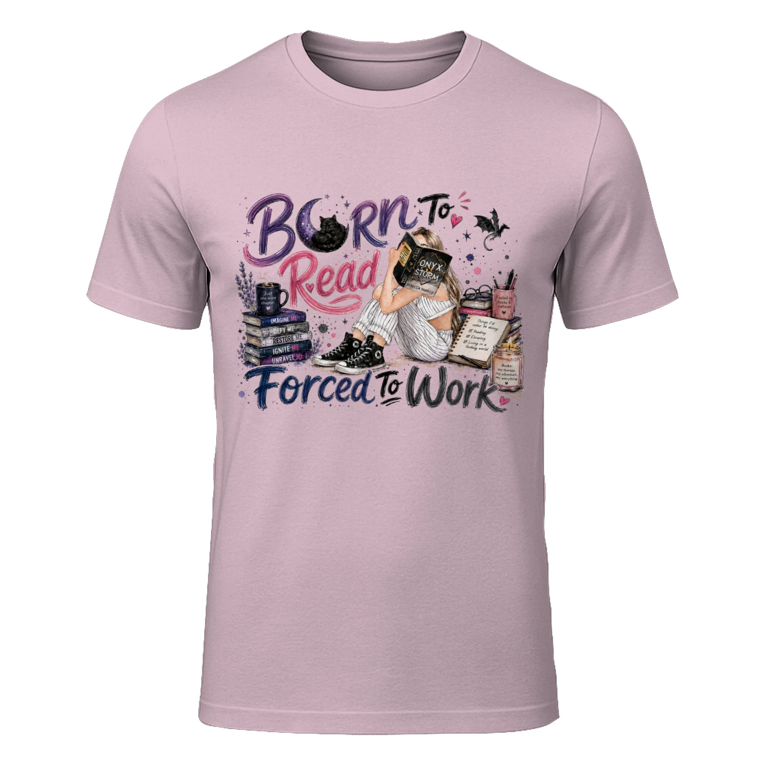 Born To Read Forced To Work Heavy Cotton Light Colors T-shirt 1 Side, Onyx Storm Gildan Tee, Romantasy Shirt, Book Lover Gifts