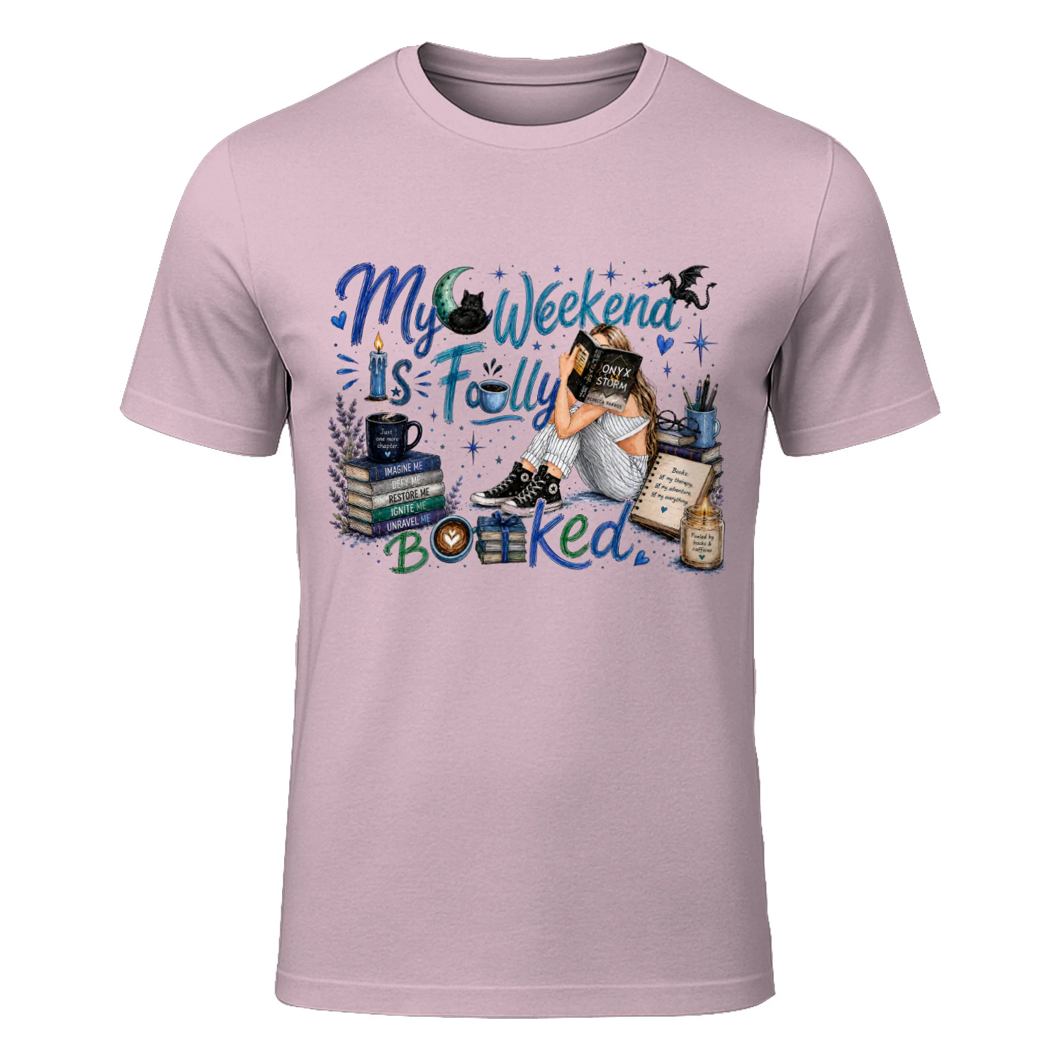 My Weekend Is Fully Booked Heavy Cotton Light Colors T-shirt 1 Side, Onyx Storm Gildan Tee, Romantasy Shirt, Book Lover Gifts