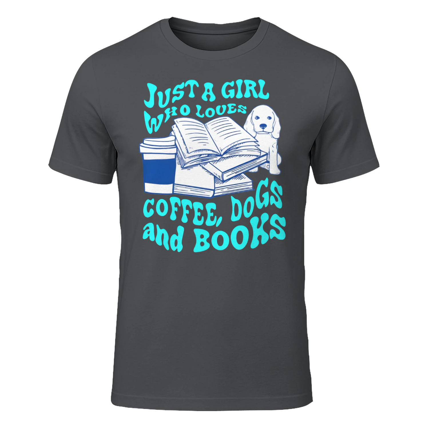 Just A Girl Who Loves Coffee, Dogs And Books Heavy Cotton Dark Colors T-shirt 1 Side, Book Club Gildan Tee, Readers Club Shirt, Book Lover Gifts