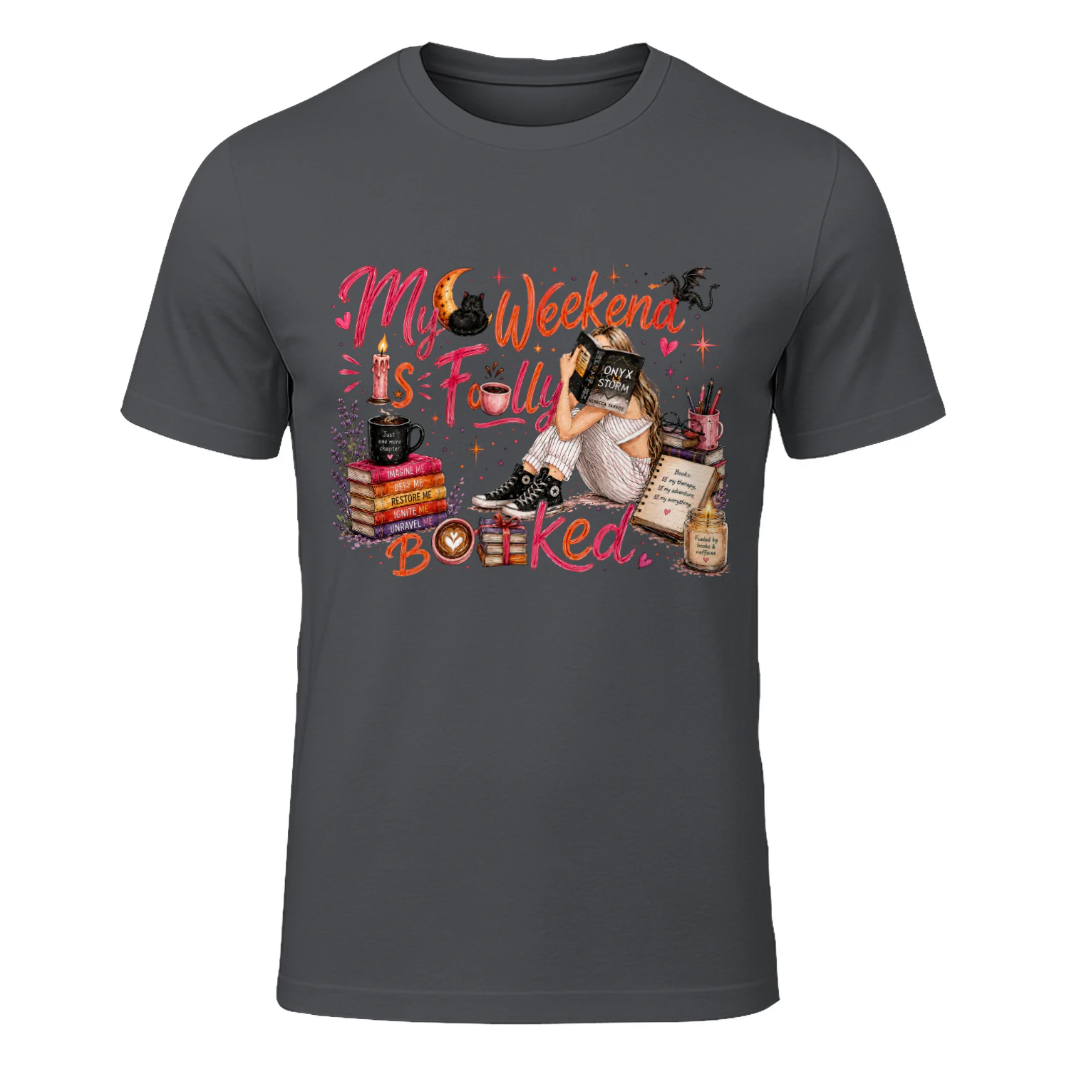 My Weekend Is Fully Booked Heavy Cotton Dark Colors T-shirt 1 Side, Onyx Storm Gildan Tee, Romantasy Shirt, Book Lover Gifts