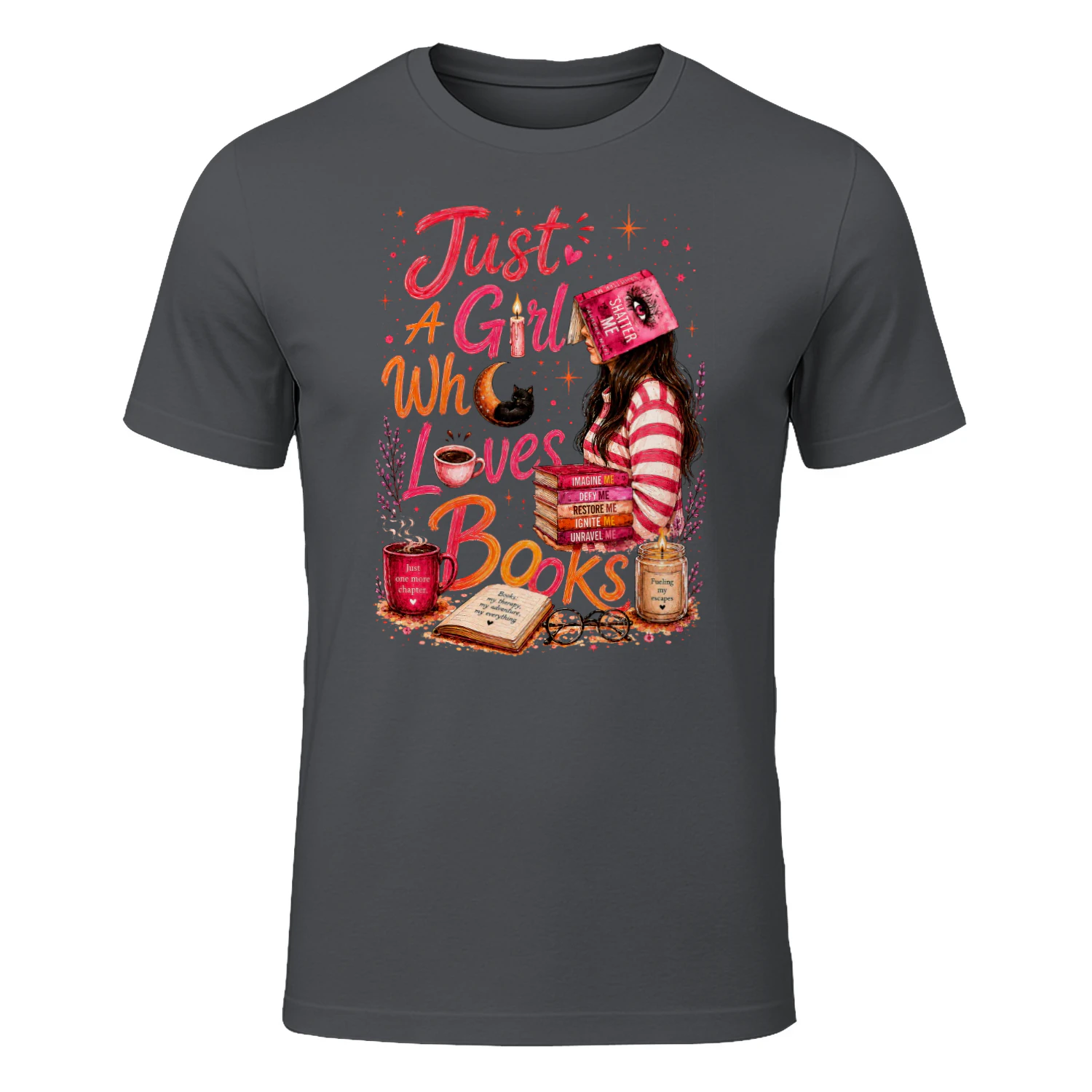 Just A Girl Who Lovers Books Heavy Cotton Dark Colors T-shirt 1 Side, Shatter Me Gildan Tee, Romantasy Shirt, Book Lover Gifts