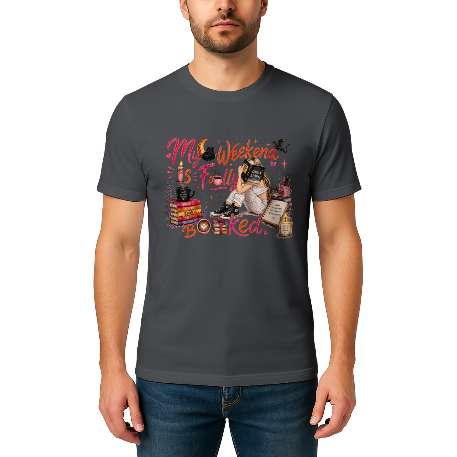 My Weekend Is Fully Booked Heavy Cotton Dark Colors T-shirt 1 Side, Onyx Storm Gildan Tee, Romantasy Shirt, Book Lover Gifts