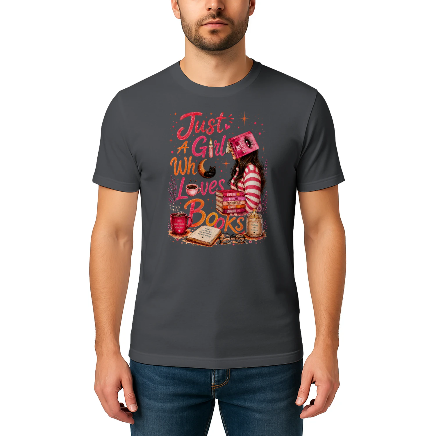 Just A Girl Who Lovers Books Heavy Cotton Dark Colors T-shirt 1 Side, Shatter Me Gildan Tee, Romantasy Shirt, Book Lover Gifts
