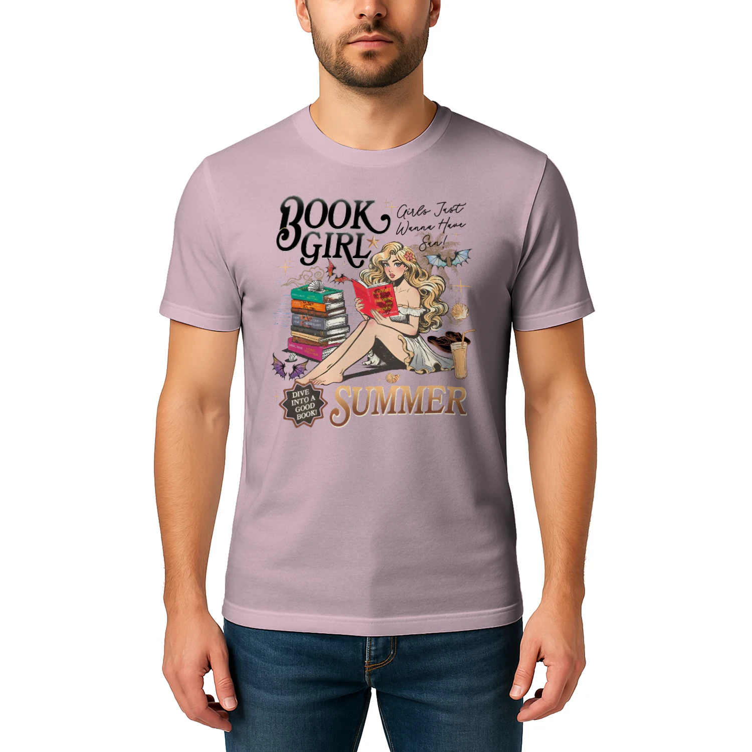 Book Girl Summer Heavy Cotton Light Colors T-shirt 2 Side, ACOTAR Series Gildan Tee, Romantasy Book Shirt, Book Lover Gifts