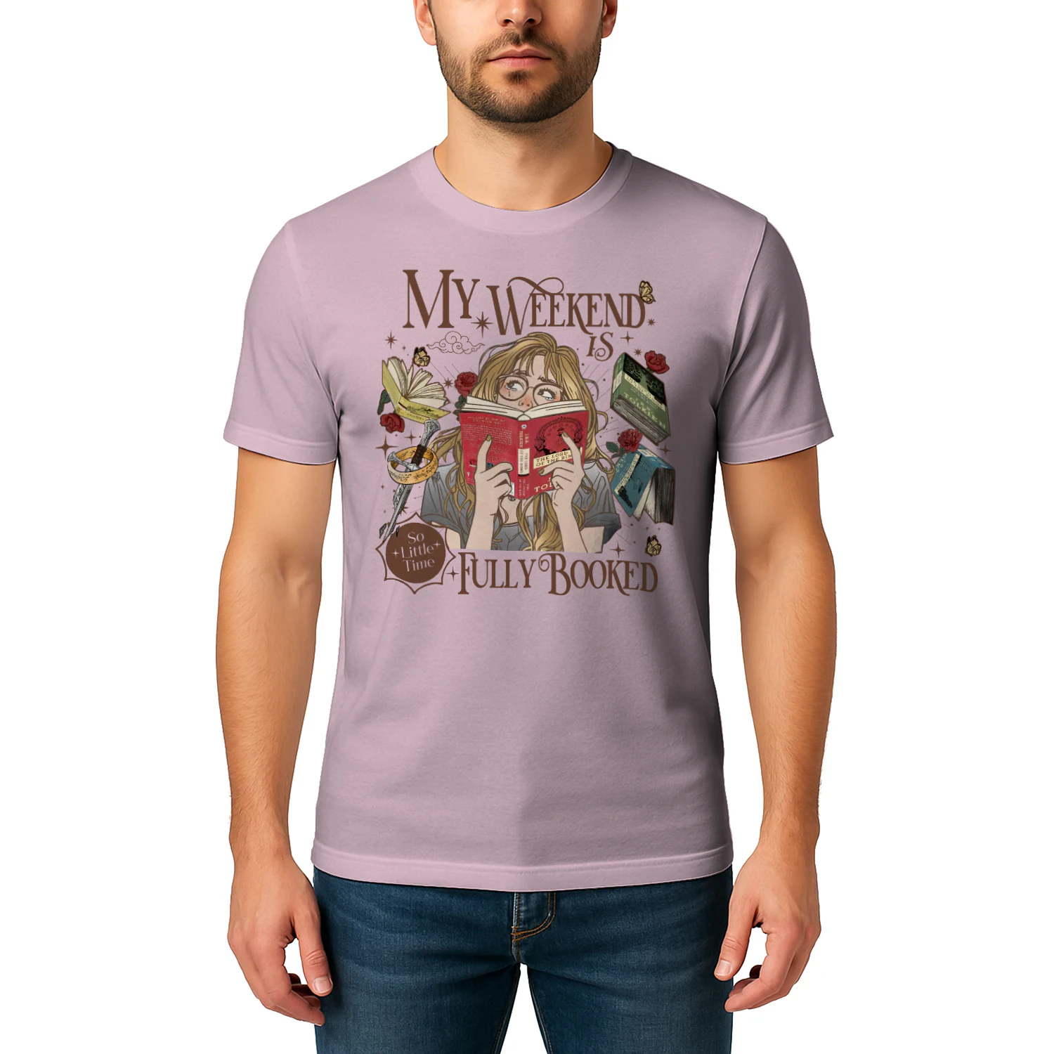 My Weekend Is Fully Booked Heavy Cotton Light Colors T-shirt 1 Side, The Lord Of The Rings Gildan Tee, Epic Fantasy Shirt, Book Lover Gifts