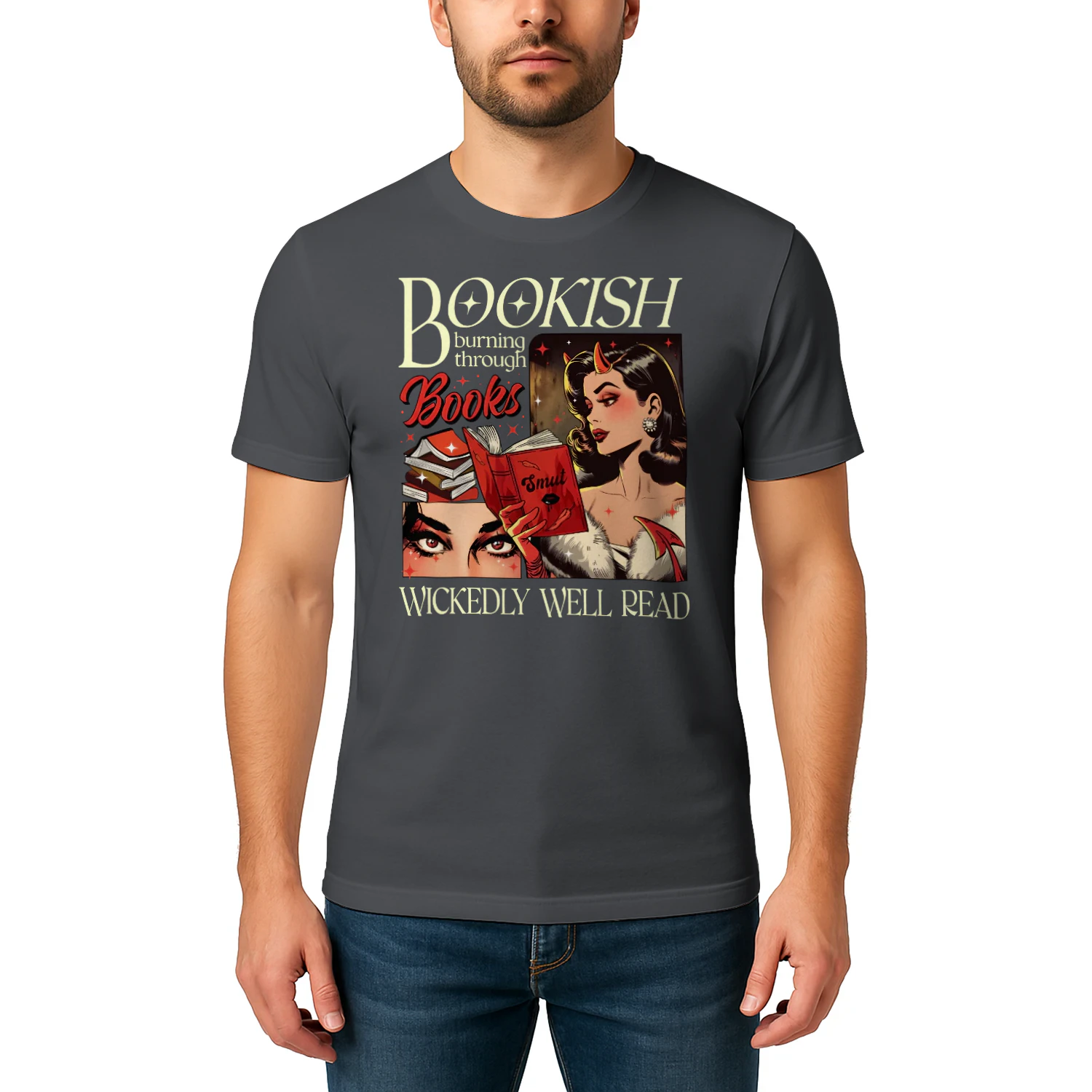 Bookish Burning Through Heavy Cotton Dark Colors T-shirt 1 Side, Wickedly Well Read Gildan Tee, Readers Club Shirt, Book Lover Gifts