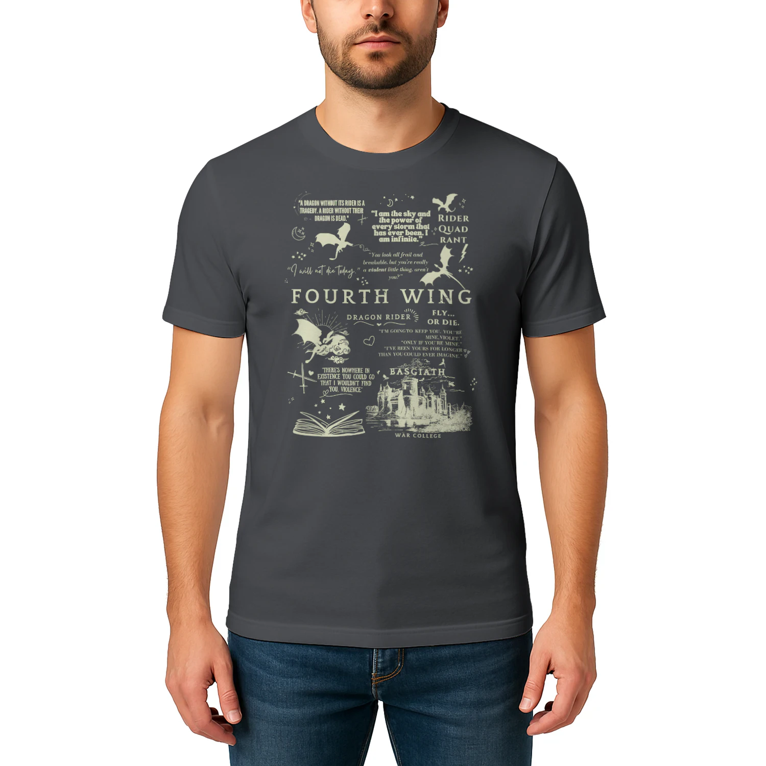 Fourth Wing Heavy Cotton Dark Colors T-shirt 1 Side, The Empyrean Series Gildan Tee, Fantasy Romance Book Shirt, Book Lover Gifts