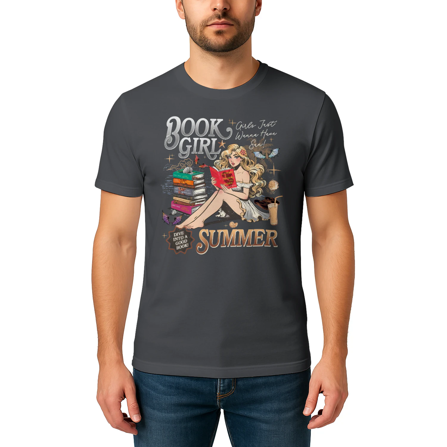 Book Girl Summer Heavy Cotton Dark Colors T-shirt 2 Side, ACOTAR Series Gildan Tee, Romantasy Book Shirt, Book Lover Gifts