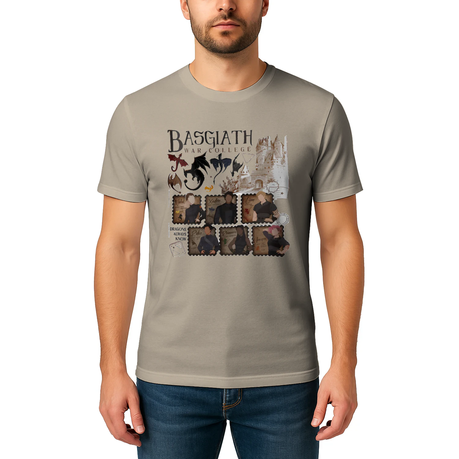 Basgiath War College Heavy Cotton Light Colors T-shirt 1 Side, Fourth Wing Gildan Tee, Fantasy Romance Book Shirt, Book Lover Gifts