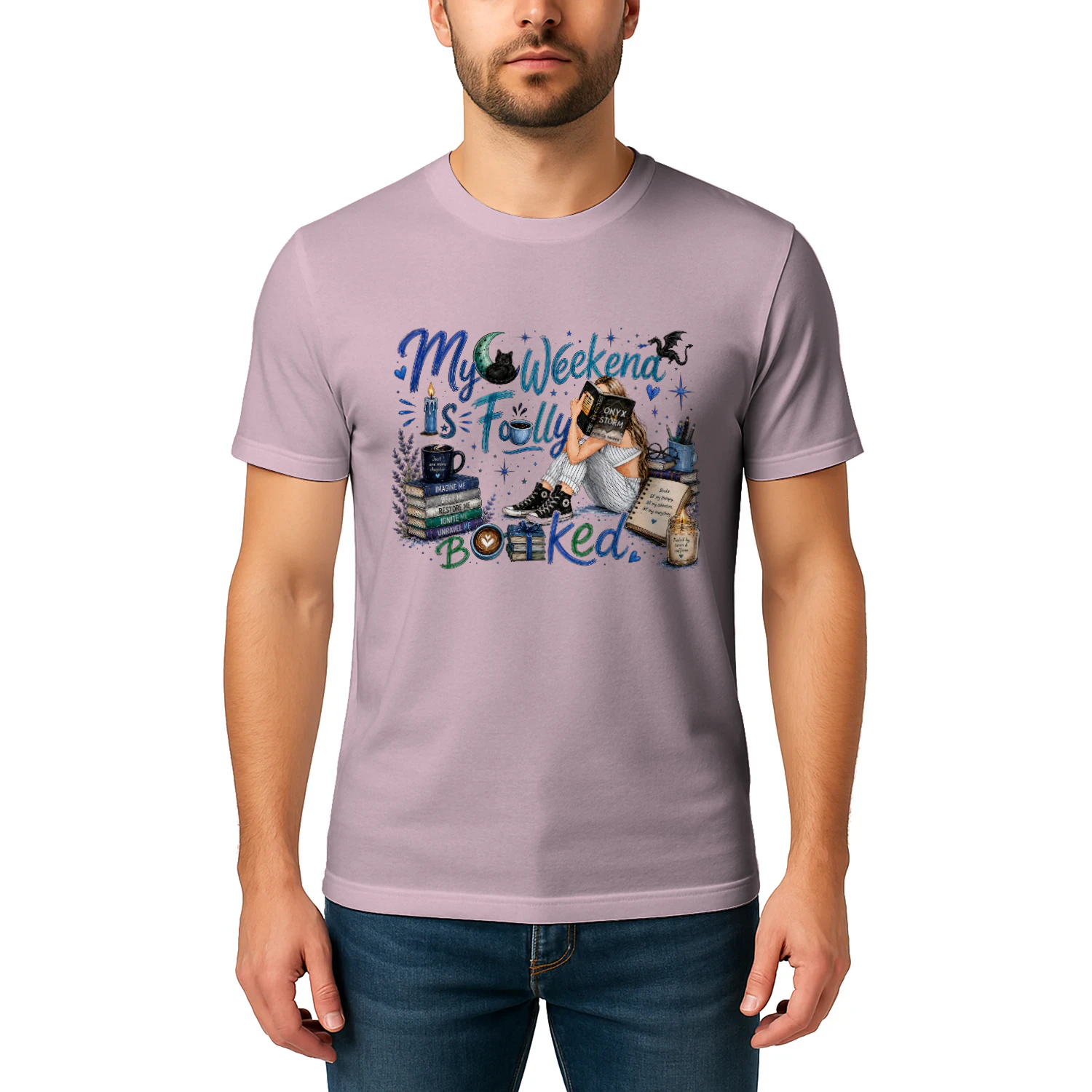 My Weekend Is Fully Booked Heavy Cotton Light Colors T-shirt 1 Side, Onyx Storm Gildan Tee, Romantasy Shirt, Book Lover Gifts