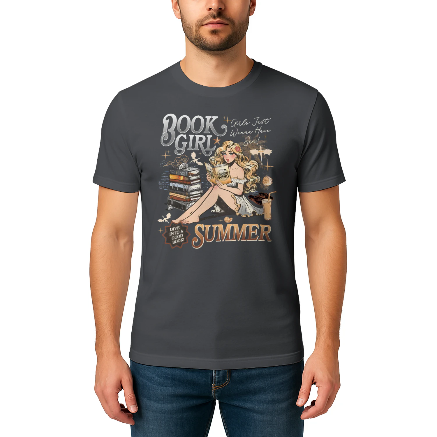 Book Girl Summer Heavy Cotton Dark Colors T-shirt 2 Side, Fourth Wing Series Gildan Tee, Romantasy Book Shirt, Book Lover Gifts