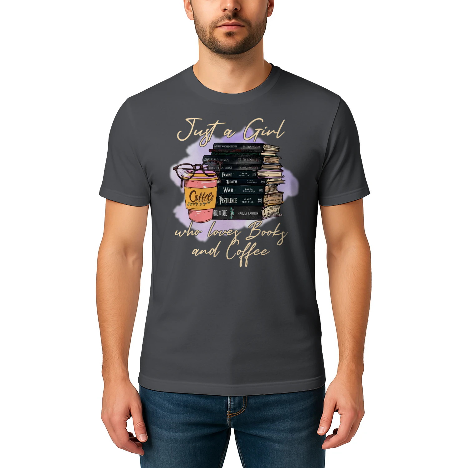Girl Love Book And Coffee Heavy Cotton T-shirt 1 Side, Dark Romance Book Tee, Romantasy Book Shirt, Book Lover Gifts