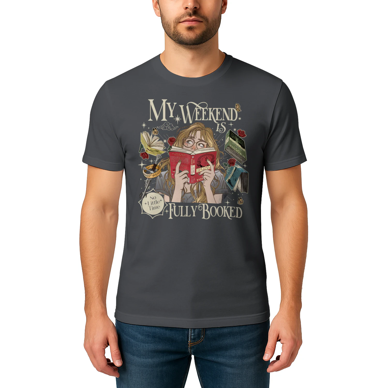 My Weekend Is Fully Booked Heavy Cotton Dark Colors T-shirt 1 Side, The Lord Of The Rings Gildan Tee, Epic Fantasy Shirt, Book Lover Gifts