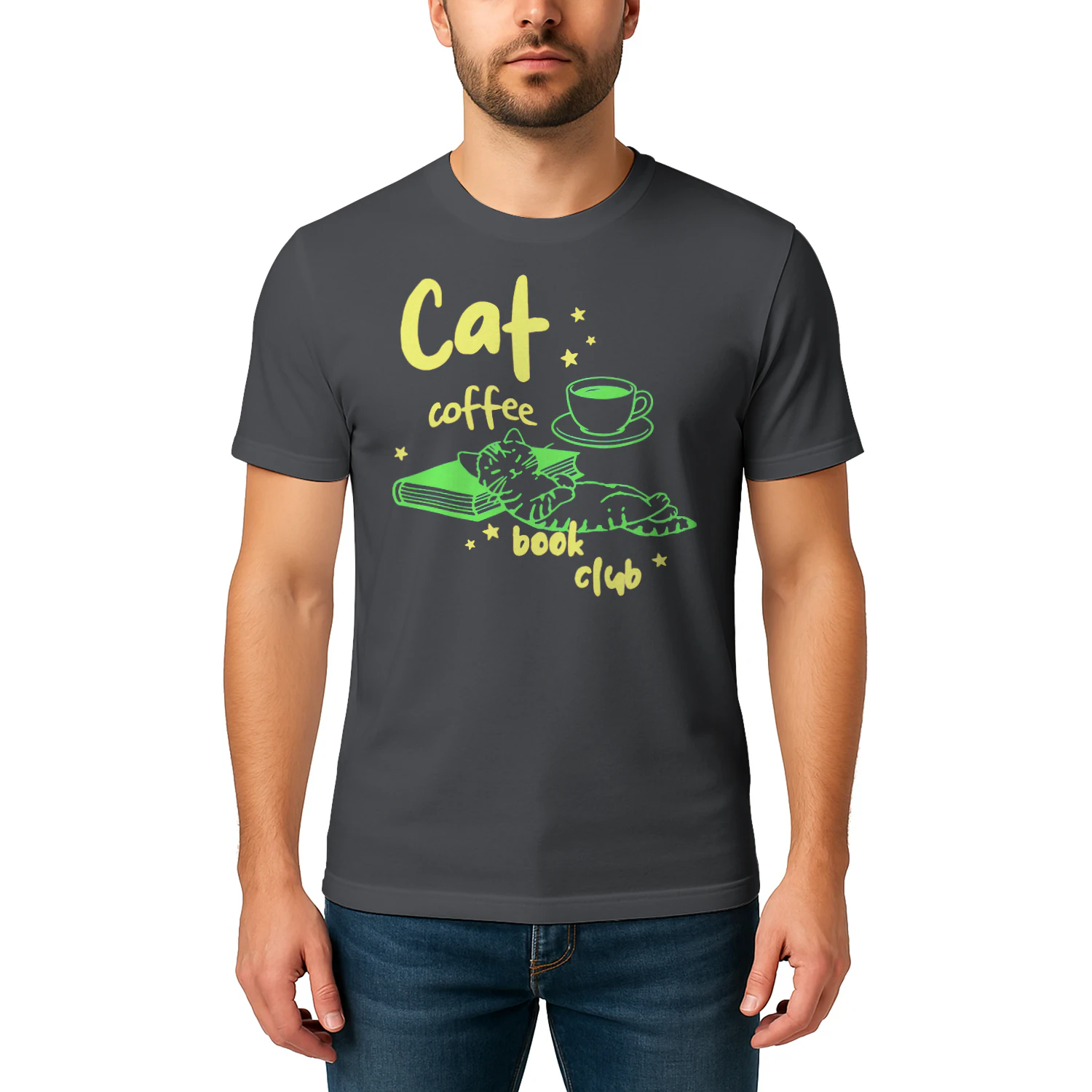 Cat, Coffee, Book Club Heavy Cotton Dark Colors T-shirt 1 Side, Book Club Gildan Tee, Readers Club Shirt, Book Lover Gifts