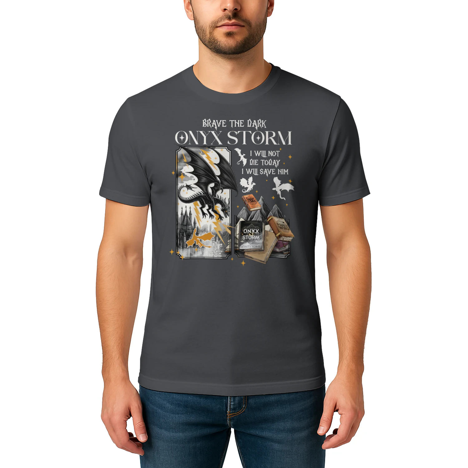 Brave The Dark Onyx Storm Heavy Cotton Dark Colors T-shirt 1 Side, The Empyrean Series Gildan Tee, Fantasy Romance Book Shirt, Book Lover Gifts