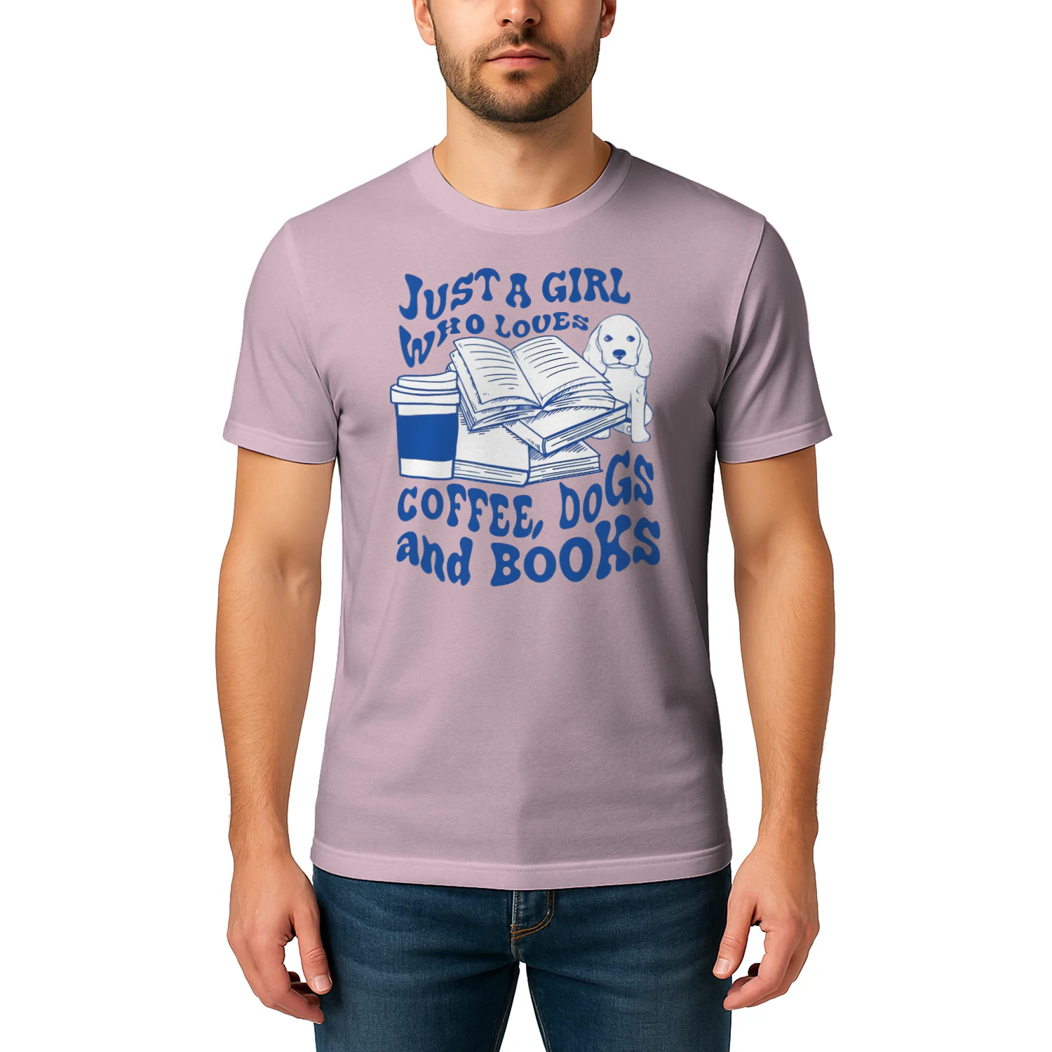 Just A Girl Who Loves Coffee, Dogs And Books Heavy Cotton Light Colors T-shirt 1 Side, Book Club Gildan Tee, Readers Club Shirt, Book Lover Gifts