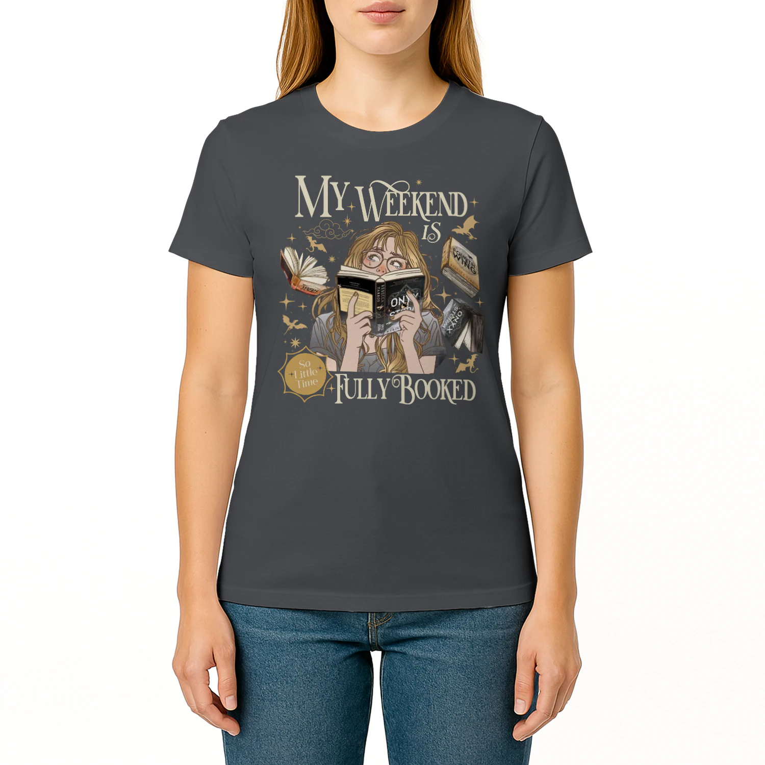 My Weekend Is Fully Booked Heavy Cotton Dark Colors T-shirt 1 Side, The Empyrean Series Gildan Tee, Fantasy Romance Book Shirt, Book Lover Gifts