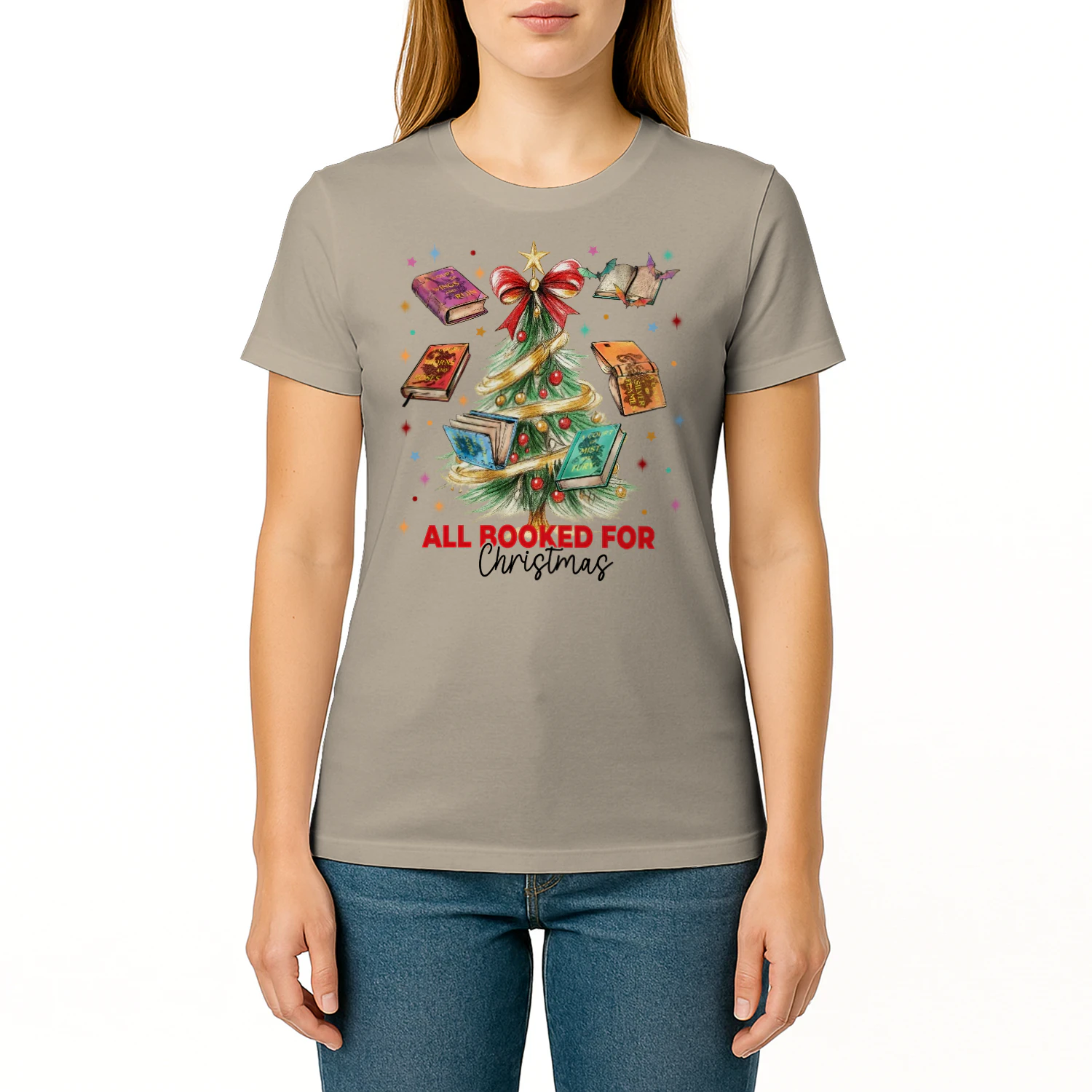 All Booked For Christmas Heavy Cotton T-shirt 1 Side, Acotar Series Gildan Tee, Fantasy Romance Book Shirt, Book Lover Gifts